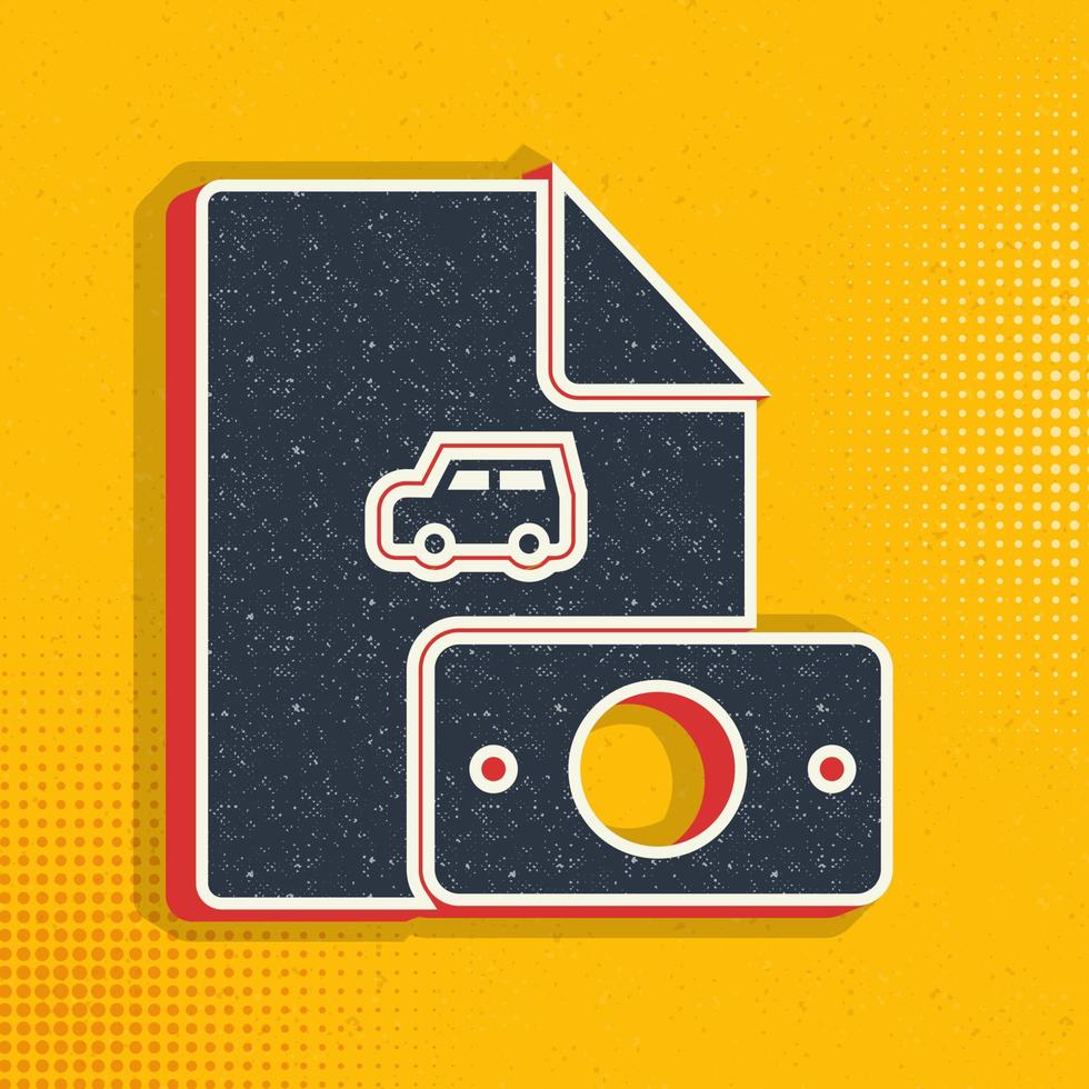 Soot, car, insurance, policy pop art, retro icon. Vector illustration of pop art style on retro background