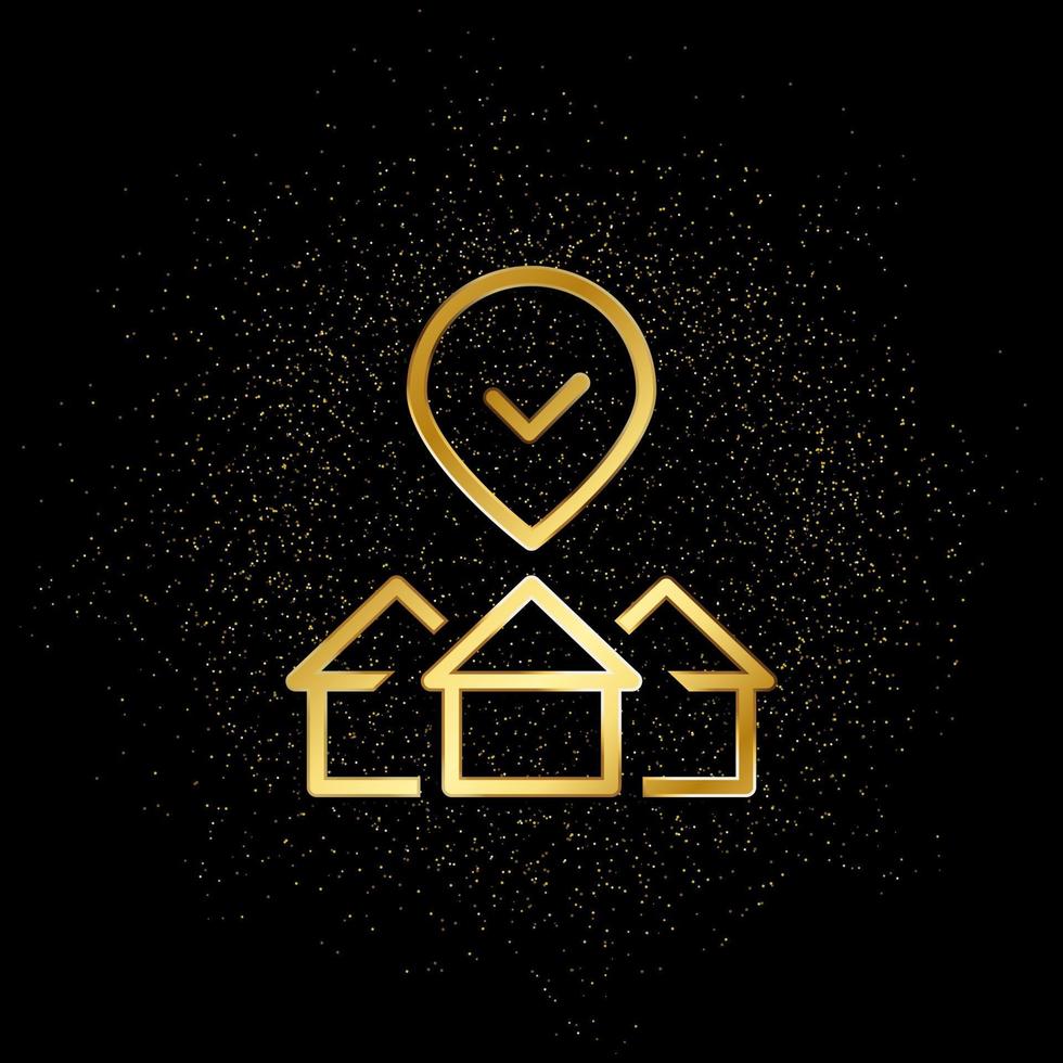 Buy, house, property, selection gold icon. Vector illustration of golden particle background. Real estate concept vector illustration .