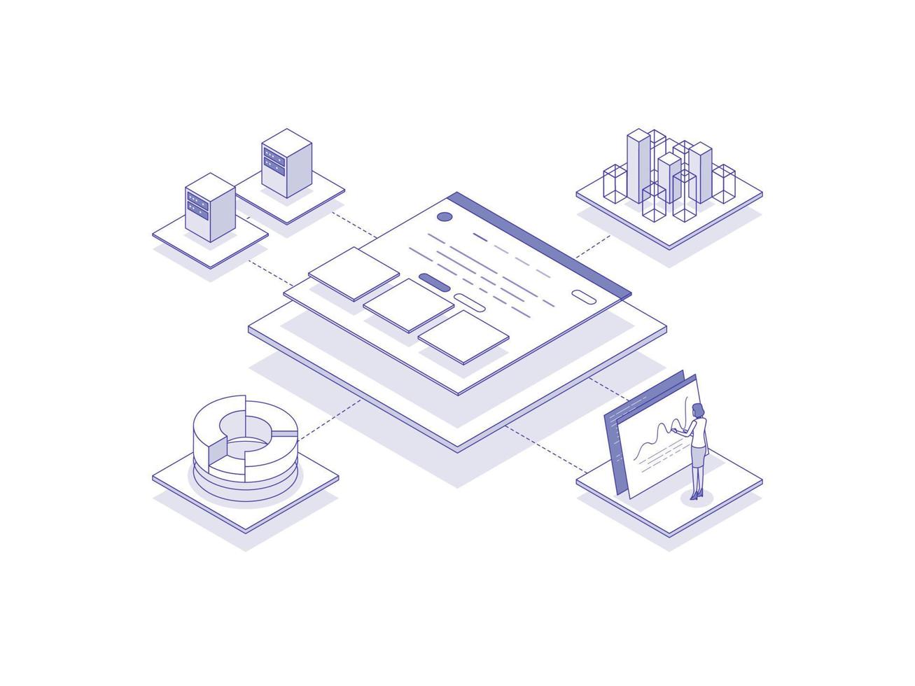 Website analytics Isometric Illustration Lineal Color. Suitable for Mobile App, Website, Banner, Diagrams, Presentation, and Other Graphic Assets. vector