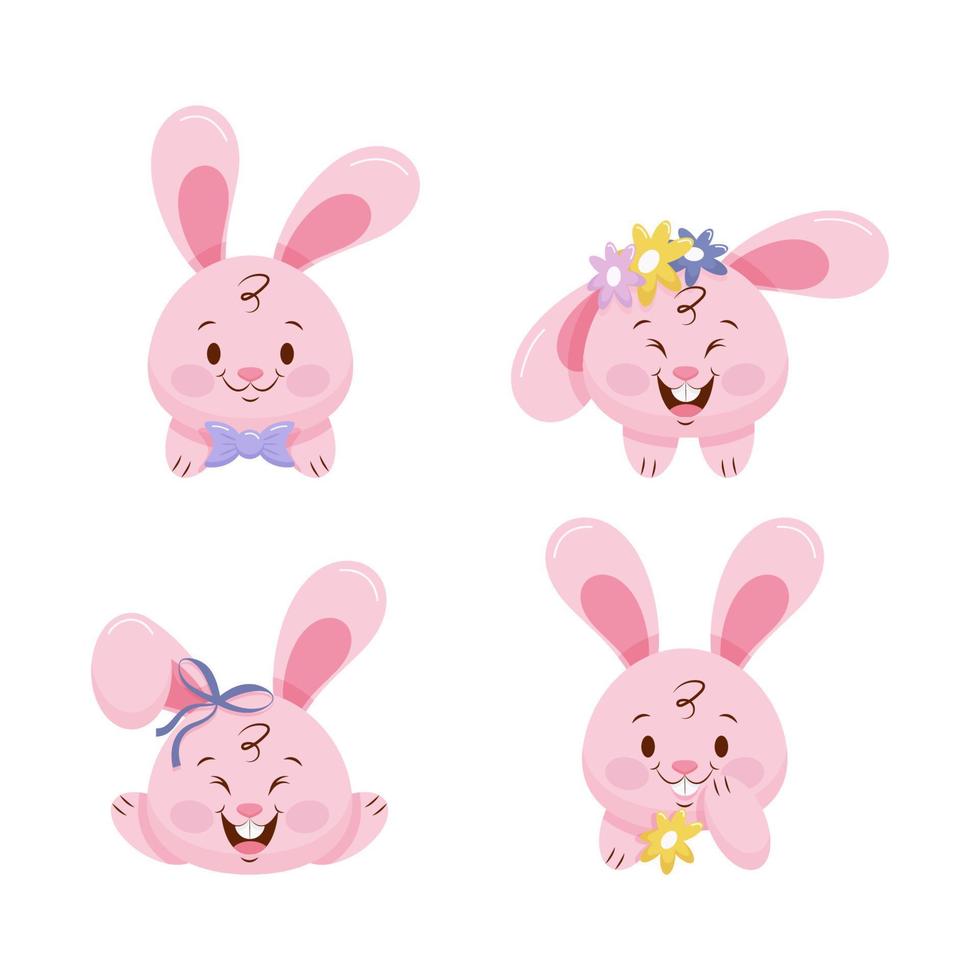 Pink rabbit set. Character head, expression of emotion vector