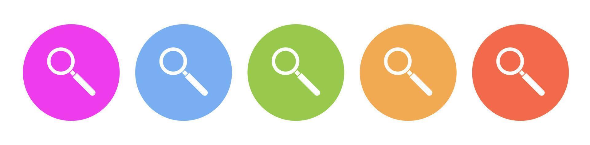 Multi colored flat icons on round backgrounds. Magnifier multicolor circle vector icon on white background