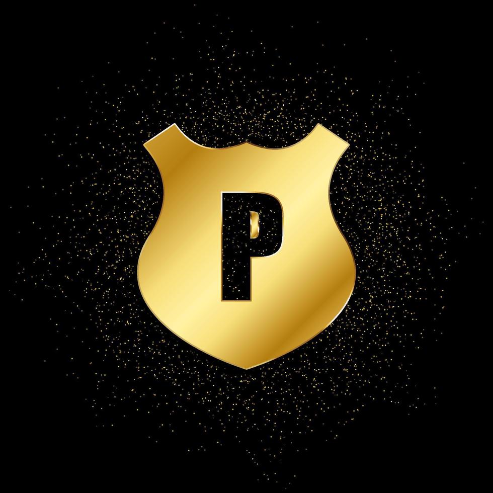 Police shield gold, icon. Vector illustration of golden particle on gold vector background