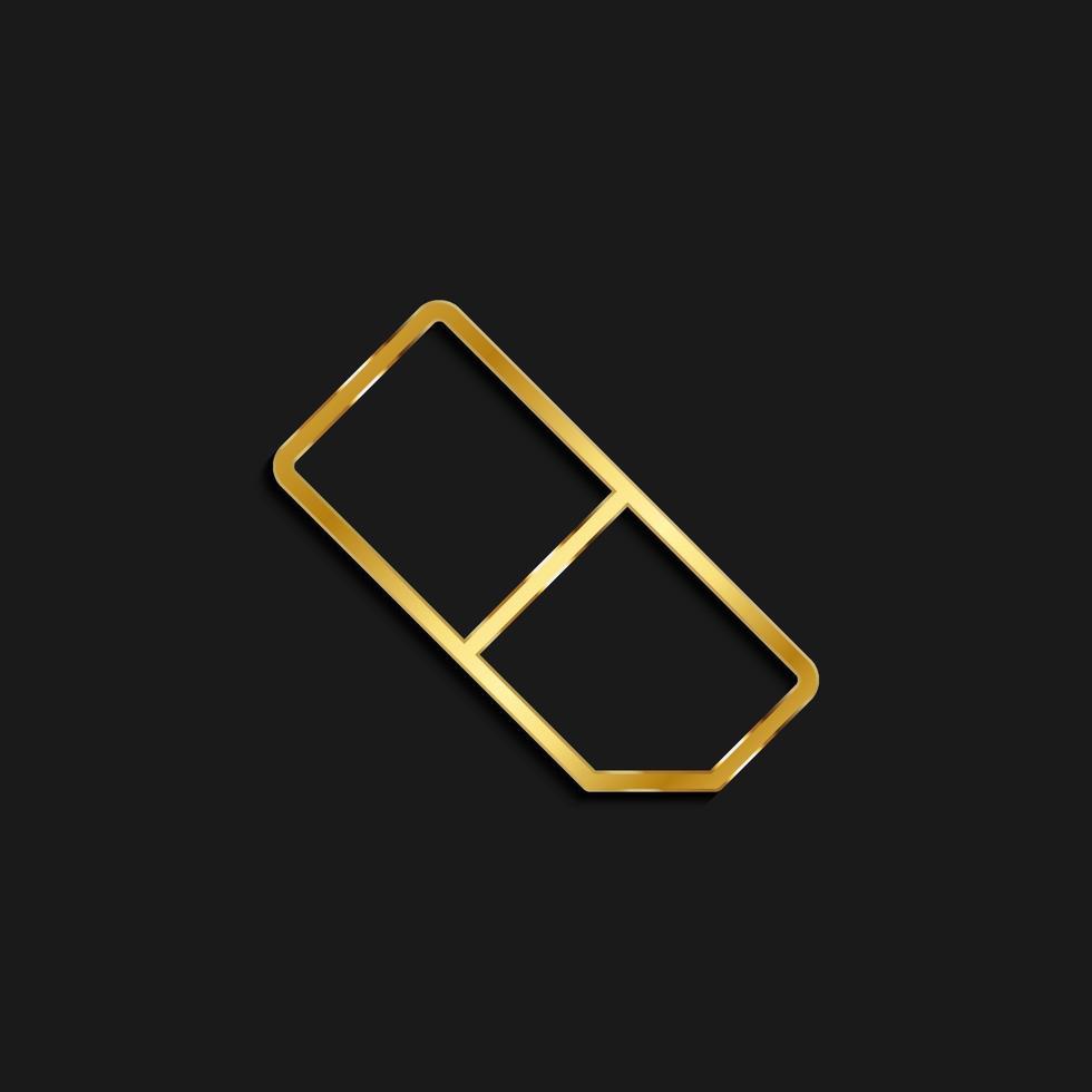 eraser gold icon. Vector illustration of golden dark background .