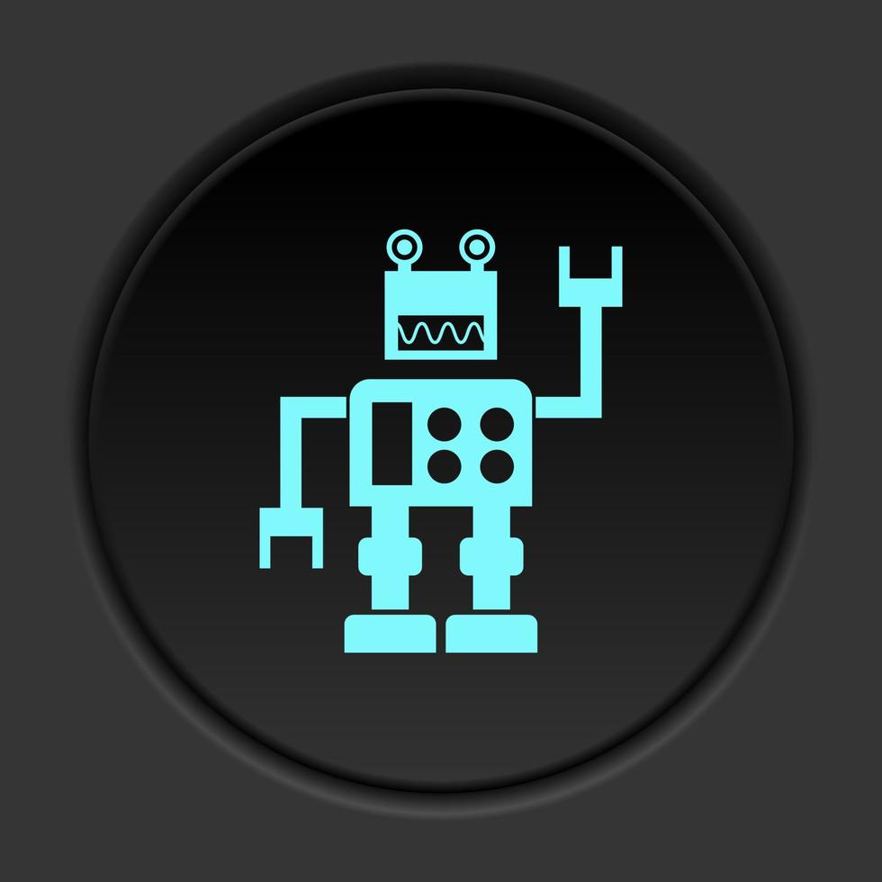 oscuro botón icono robot tecnología. botón bandera redondo Insignia interfaz para solicitud ilustración en oscurecer antecedentes vector