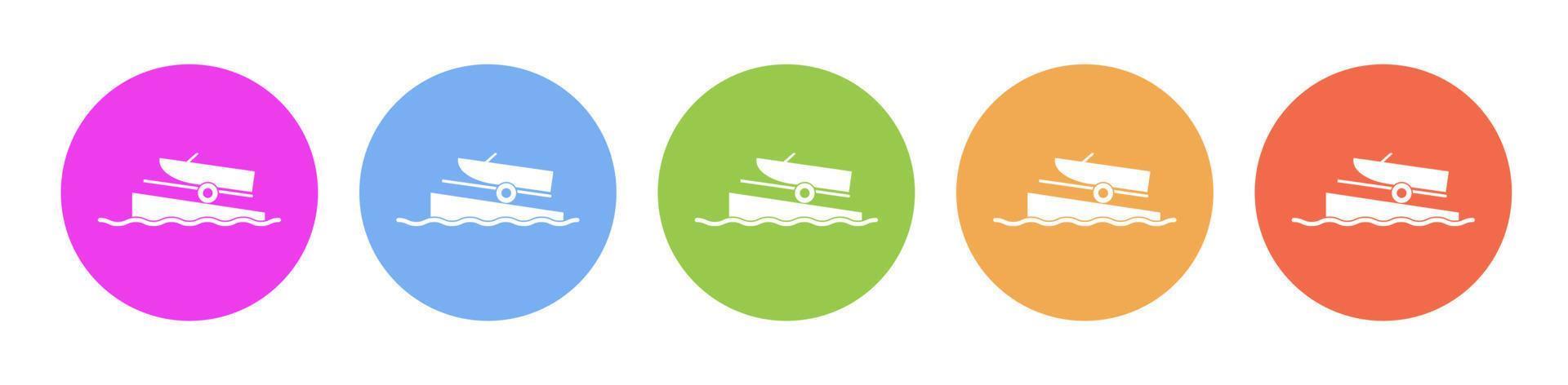 Multi colored flat icons on round backgrounds. Boat on a ramp multicolor circle vector icon on white background