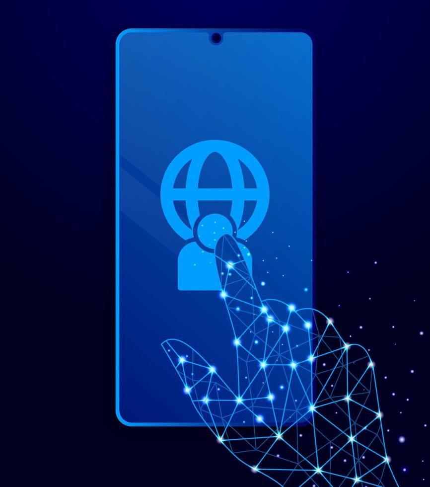 user, global touch phone. Polygon style touch phone vector illustration