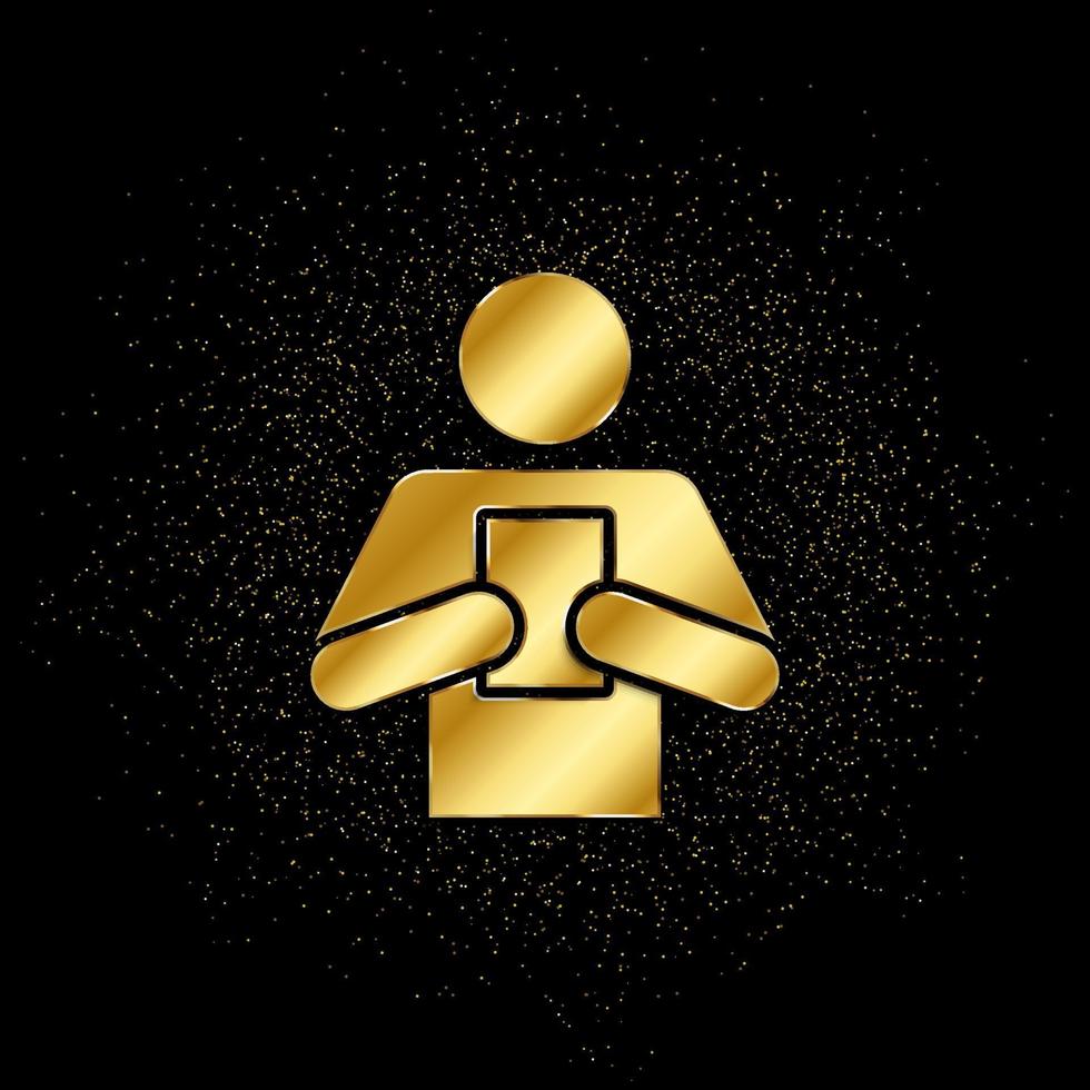 Man, book, read gold, icon. Vector illustration of golden particle on gold vector background