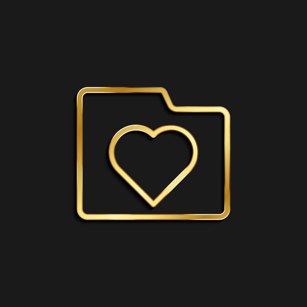 family, folder, love gold icon. Vector illustration of golden icon on dark background