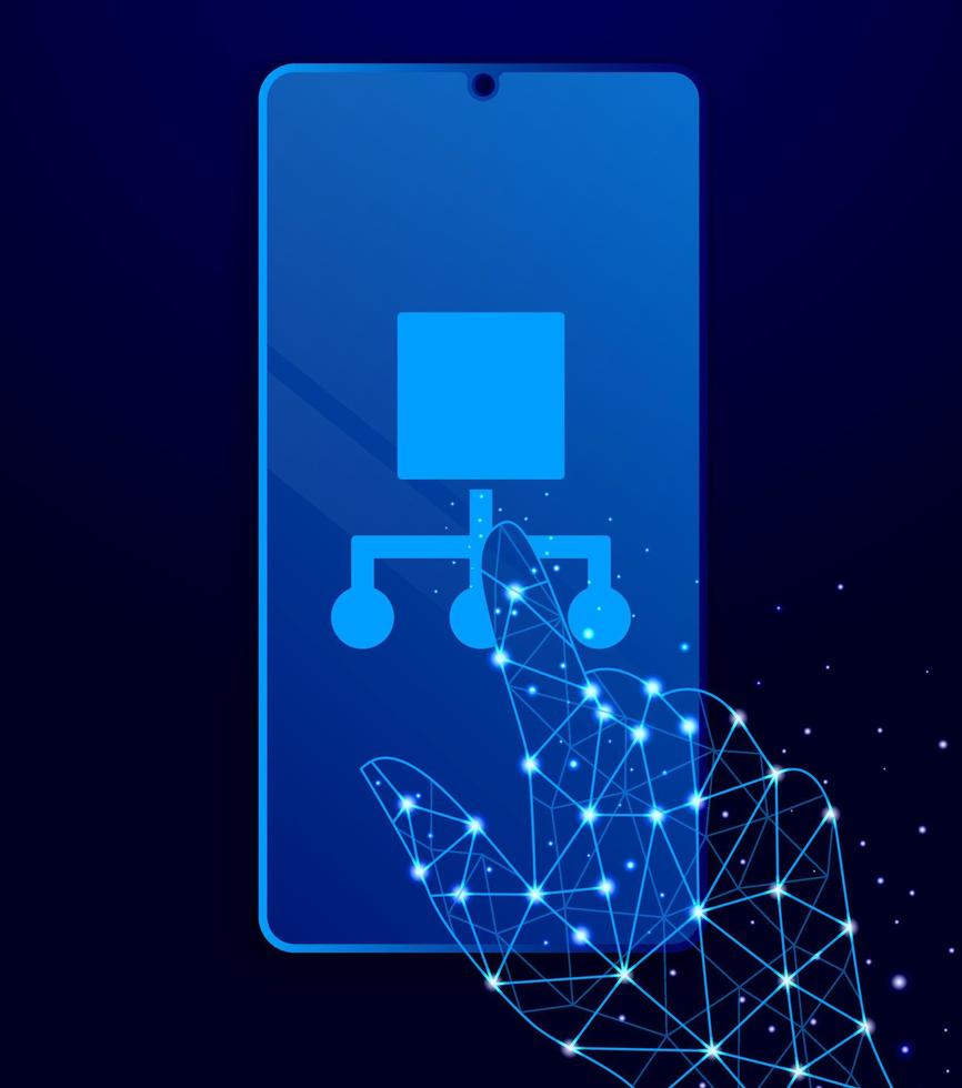 hierarchical, network touch phone. Polygon style touch phone vector illustration