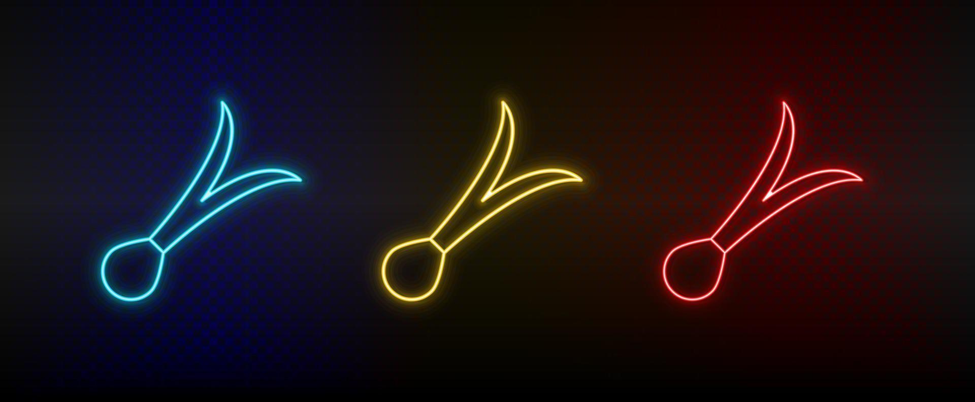 Neon icon set allium sativum. Set of red, blue, yellow neon vector icon on dark background