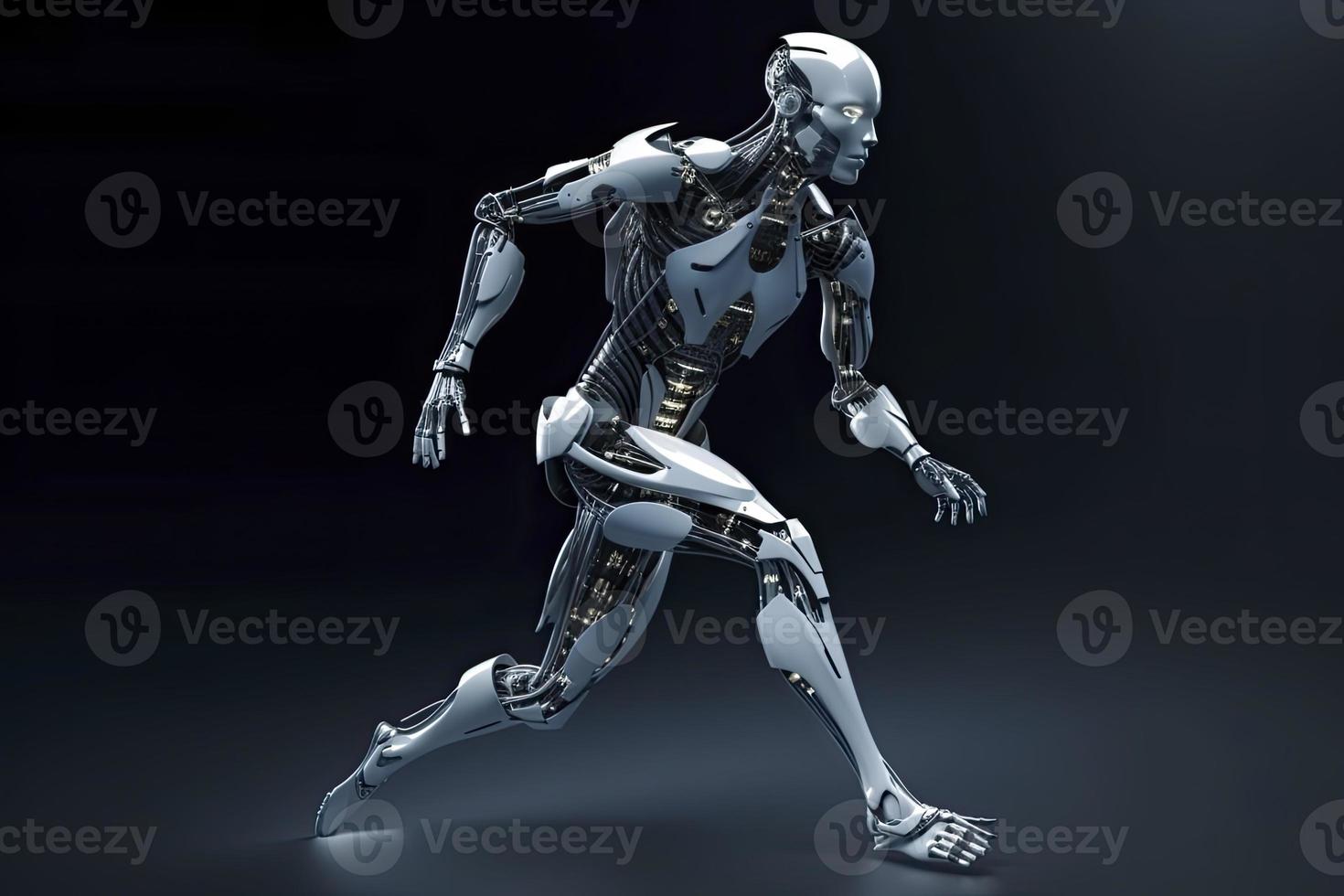 Cyborg running fast, artificial intelligence robot, future technology, humanoid machine photo