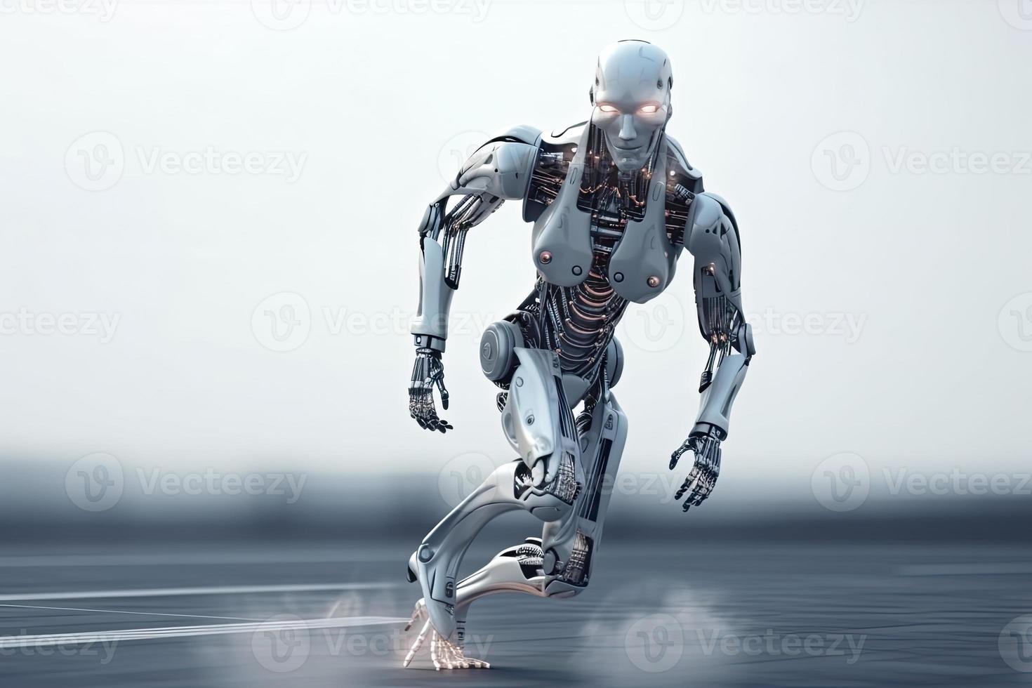 Cyborg running fast, artificial intelligence robot, future technology, humanoid machine photo