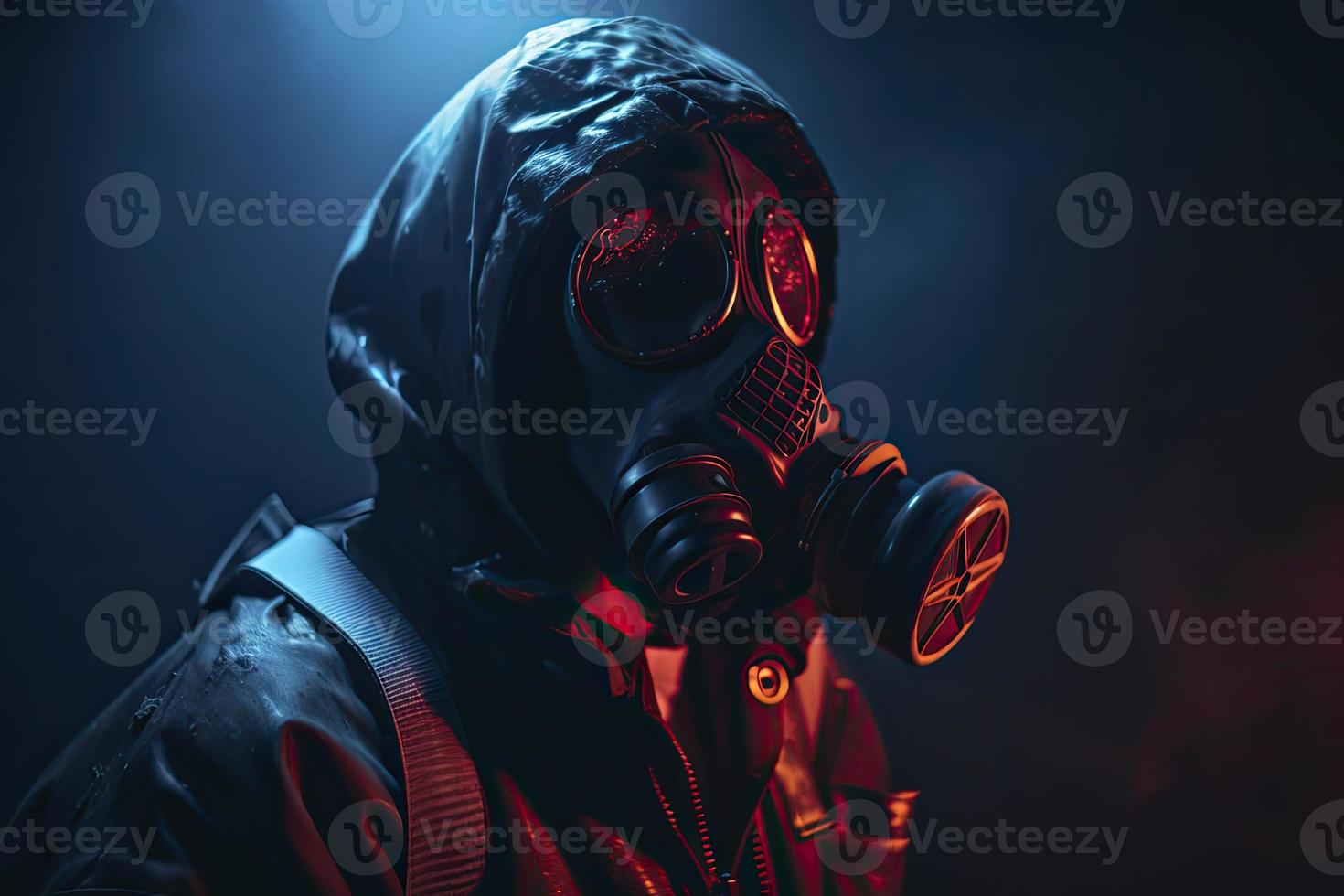 blue and red illuminated person with a gas mask 21555948 Stock Photo at Vecteezy