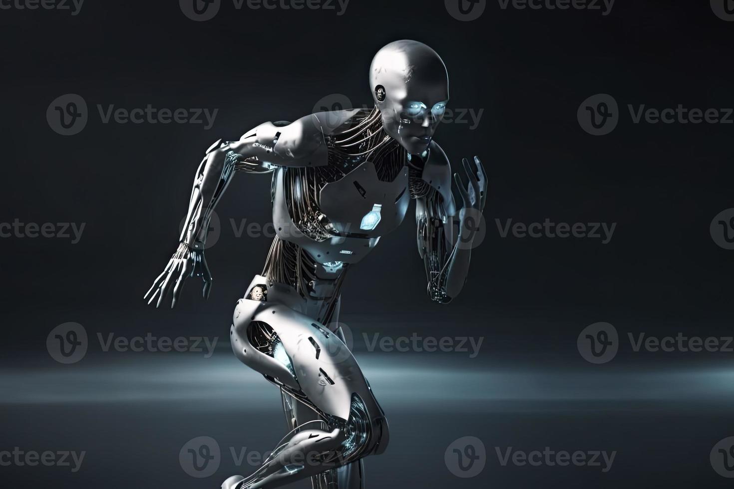 Cyborg running fast, artificial intelligence robot, future technology, humanoid machine photo