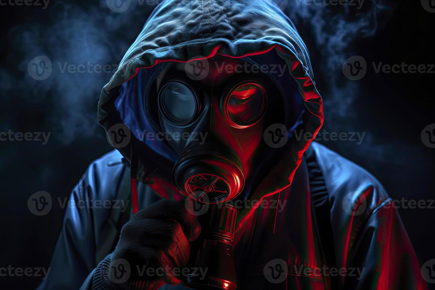 blue and red illuminated person with a gas mask 21555956 Stock Photo at Vecteezy