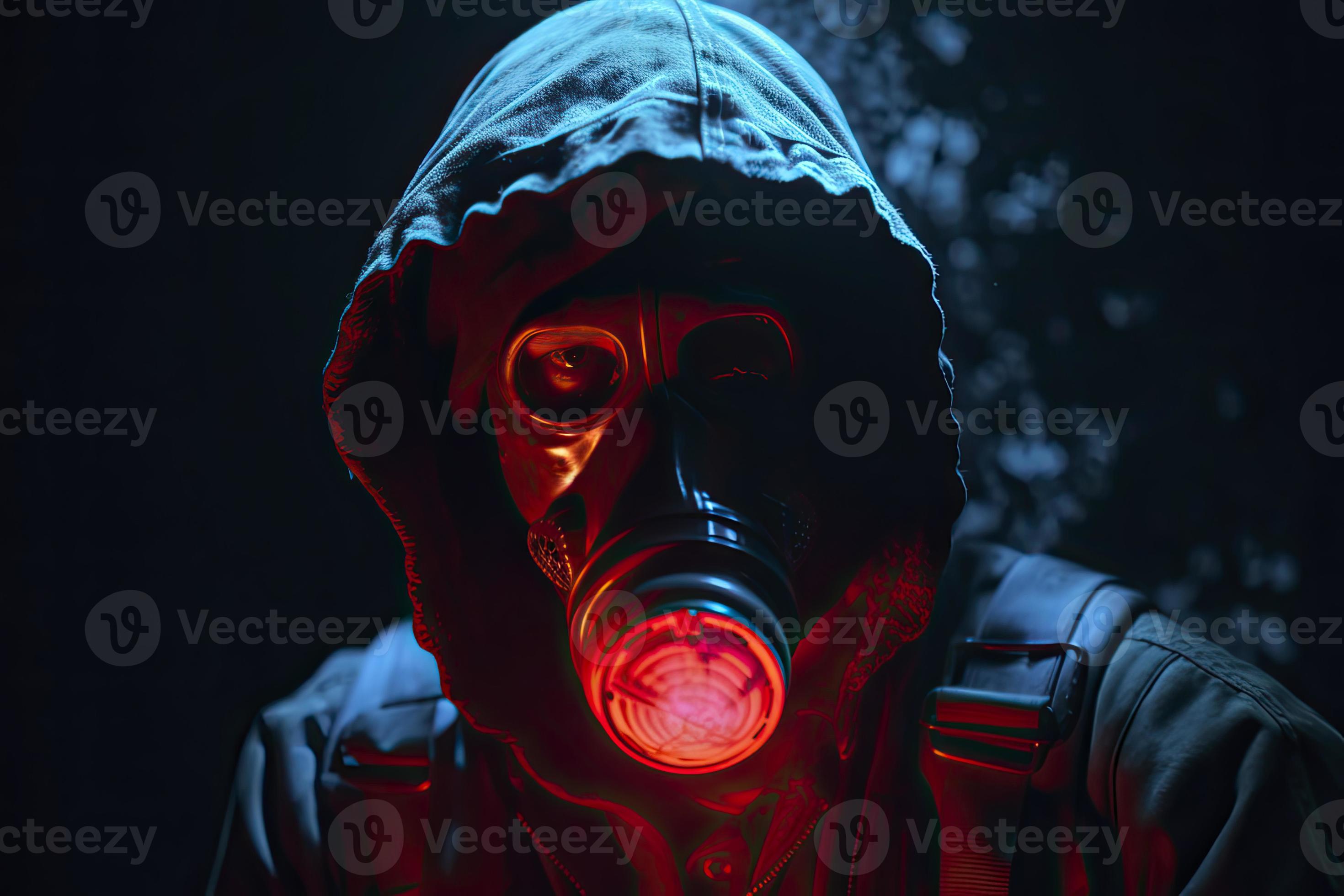 blue and red illuminated person with a gas mask 21555960 Stock Photo at Vecteezy