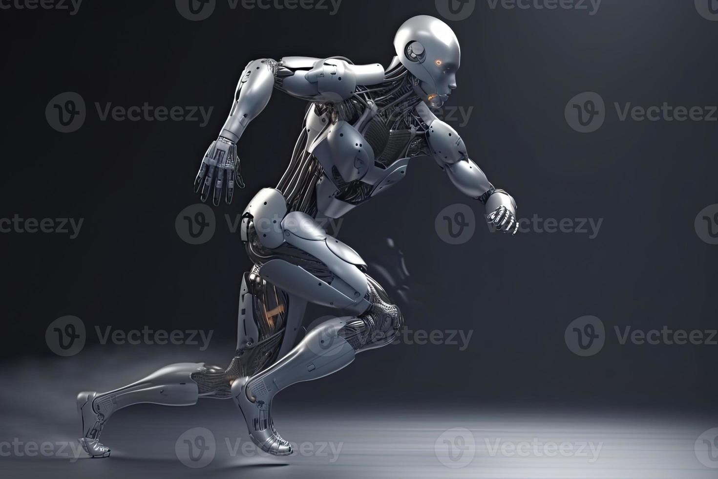 Cyborg running fast, artificial intelligence robot, future technology, humanoid machine photo