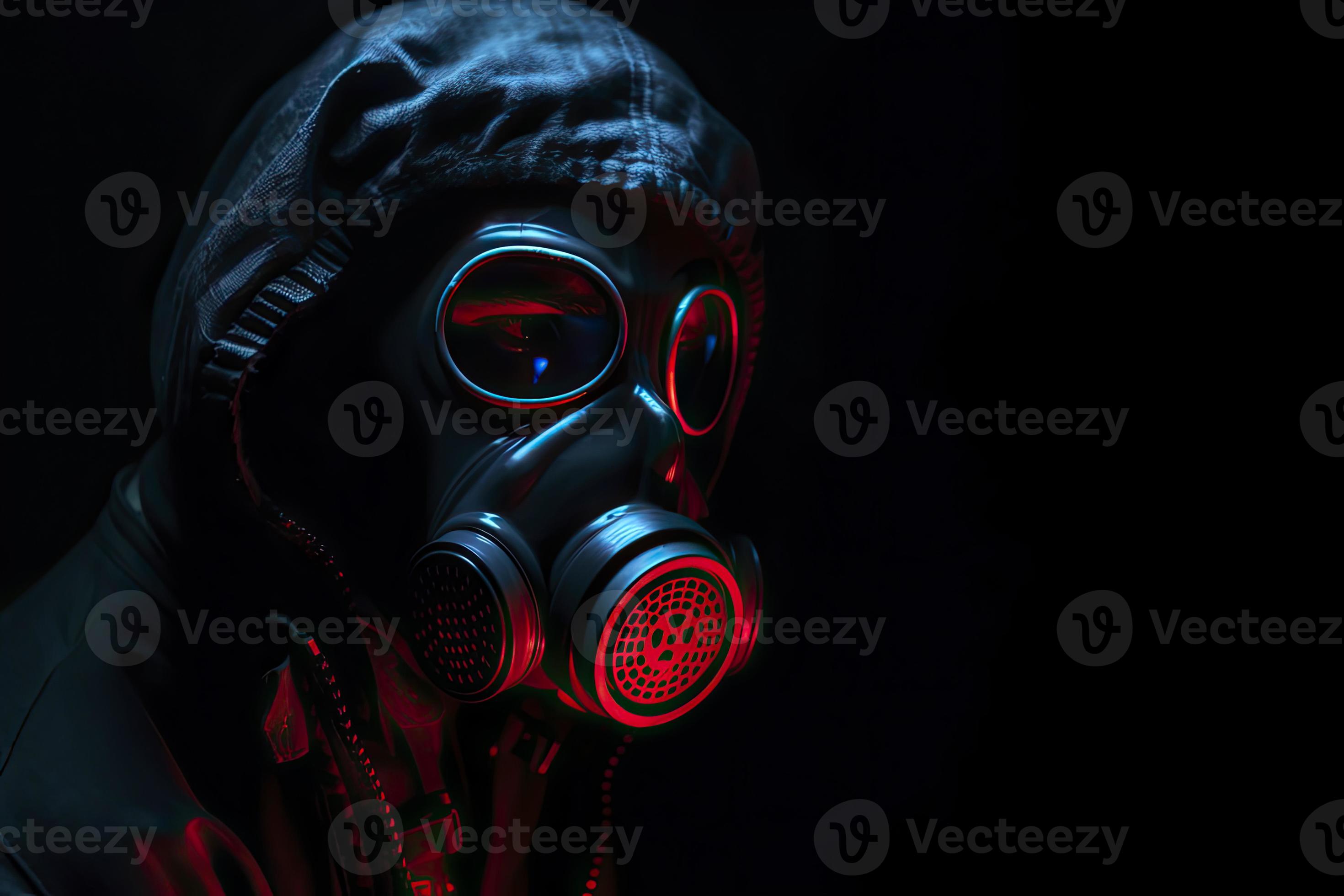 blue and red illuminated person with a gas mask 21555979 Stock Photo at Vecteezy