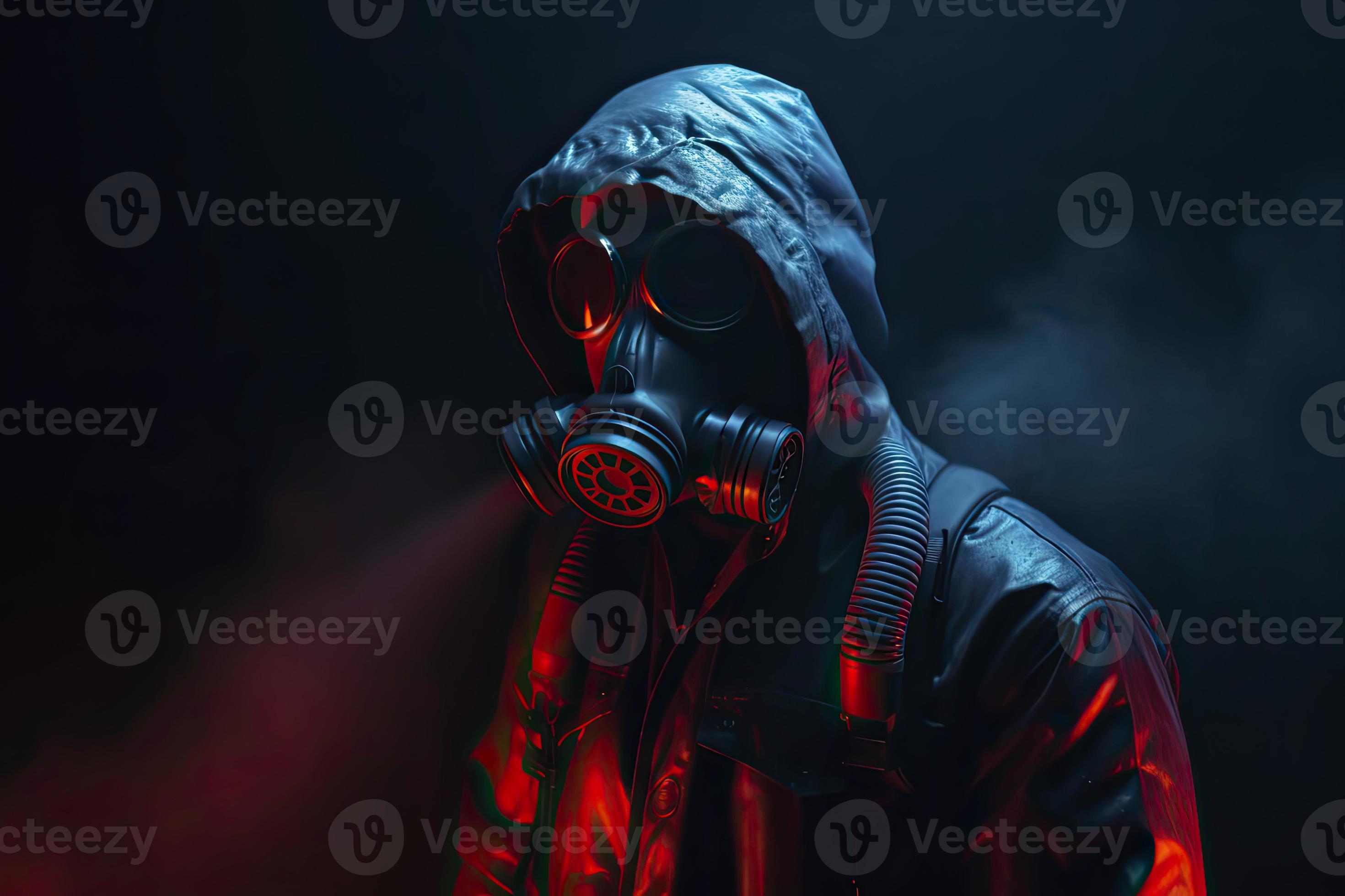 blue and red illuminated person with a gas mask 21555988 Stock Photo at
