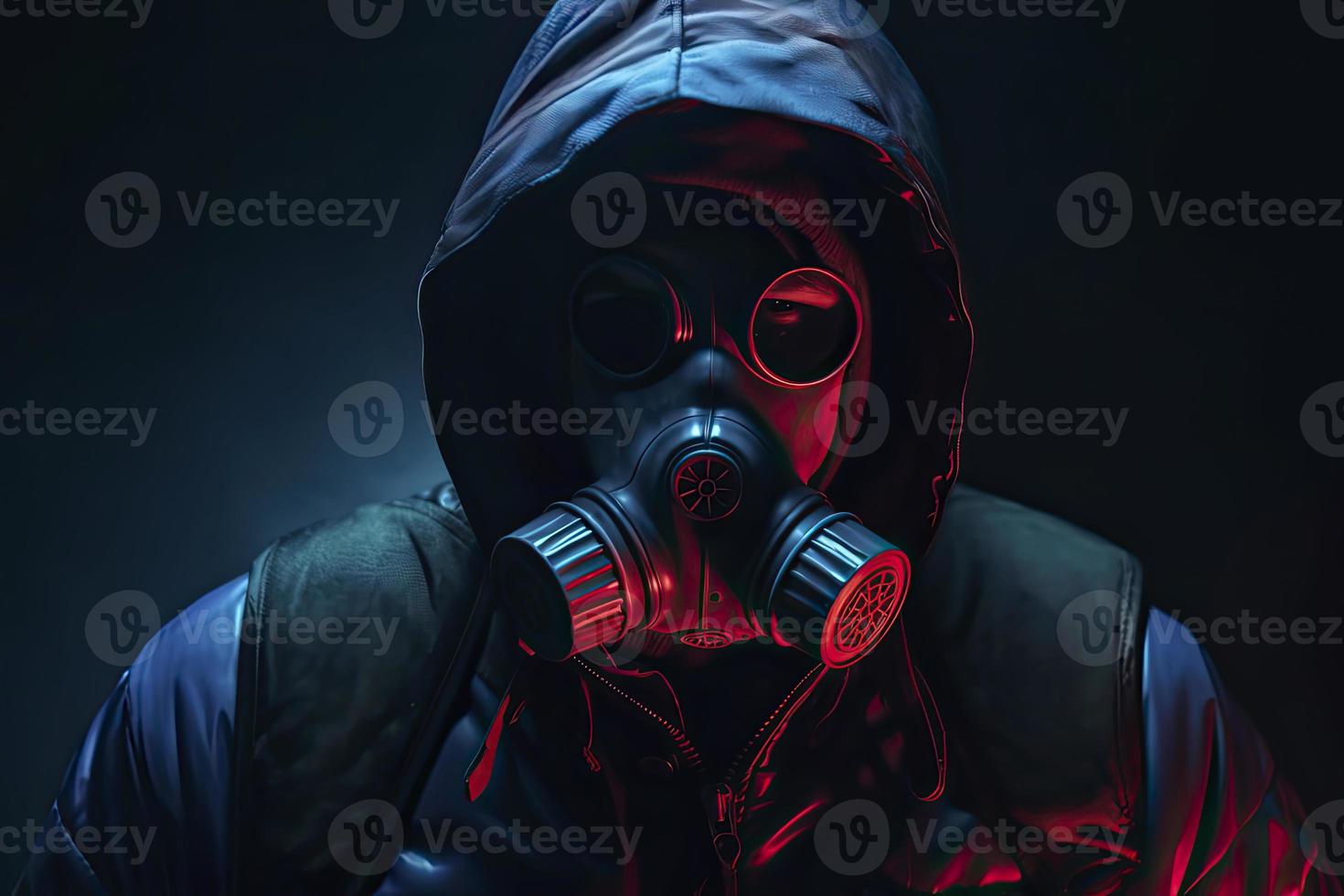blue and red illuminated person with a gas mask 21555996 Stock Photo at