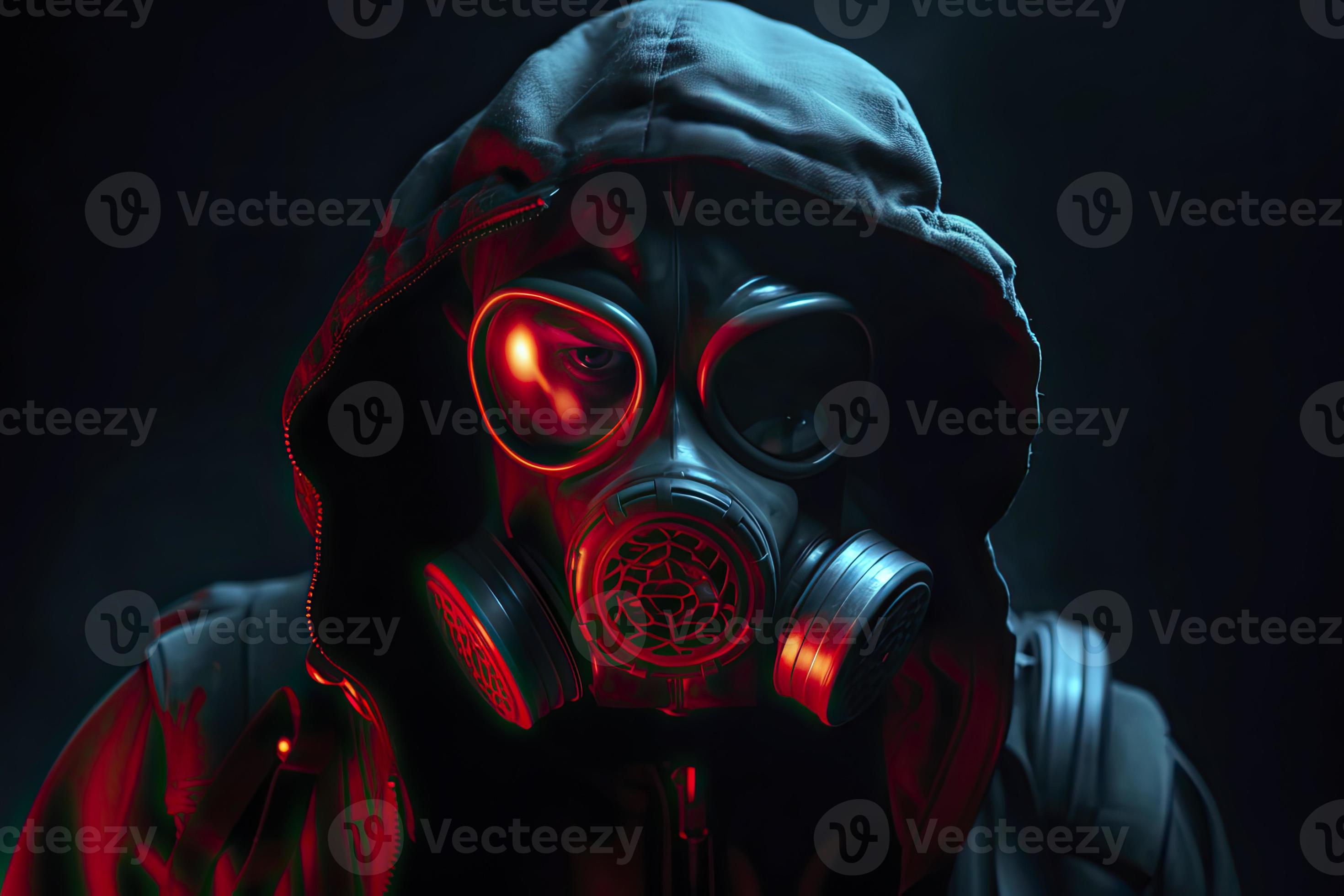 blue and red illuminated person with a gas mask 21555998 Stock Photo at Vecteezy