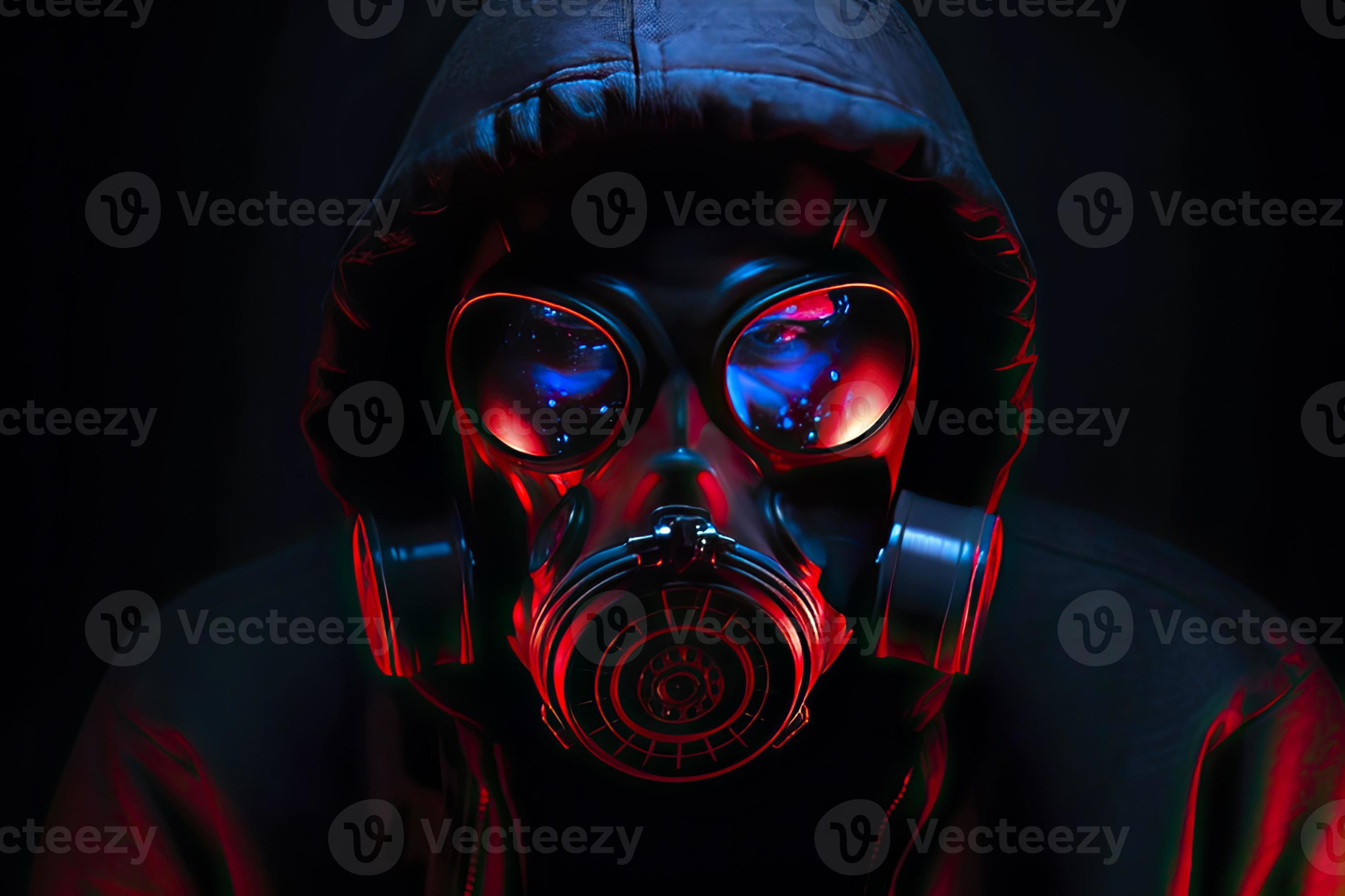 blue and red illuminated person with a gas mask 21555999 Stock Photo at Vecteezy