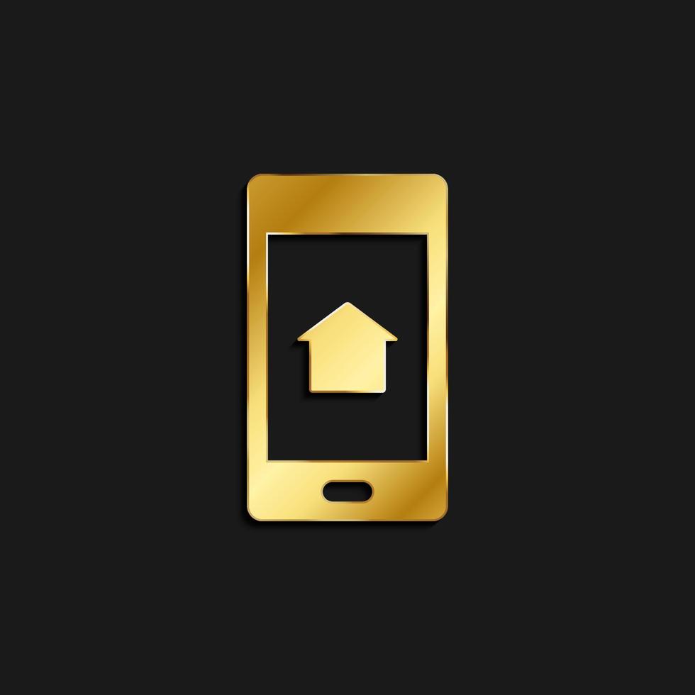 teléfono, hogar oro icono. vector ilustración de dorado estilo icono en oscuro antecedentes