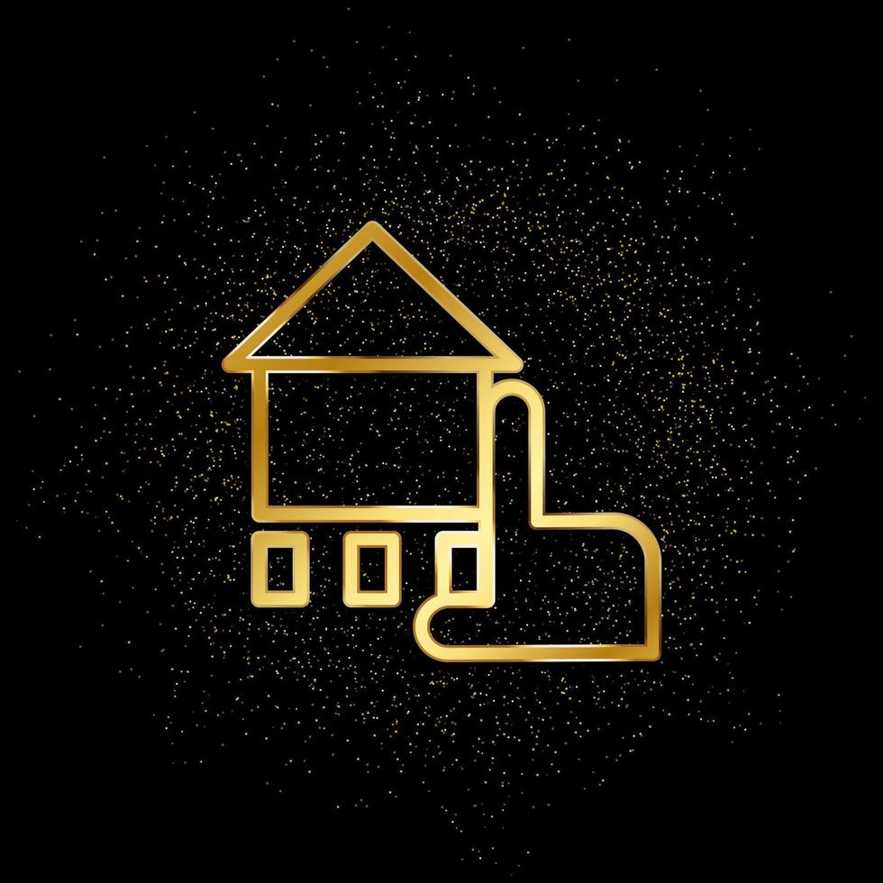 tiza, mano, casa oro icono. vector ilustración de dorado partícula antecedentes. real inmuebles concepto vector ilustración .