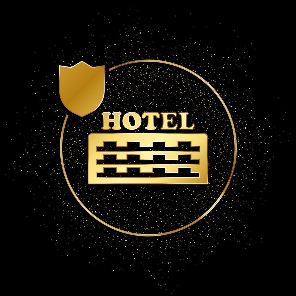 hotel, travel, insurance gold icon. Vector illustration of golden particle background. Gold vector icon