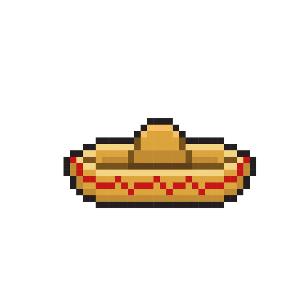 mexican typical hat in pixel art style vector