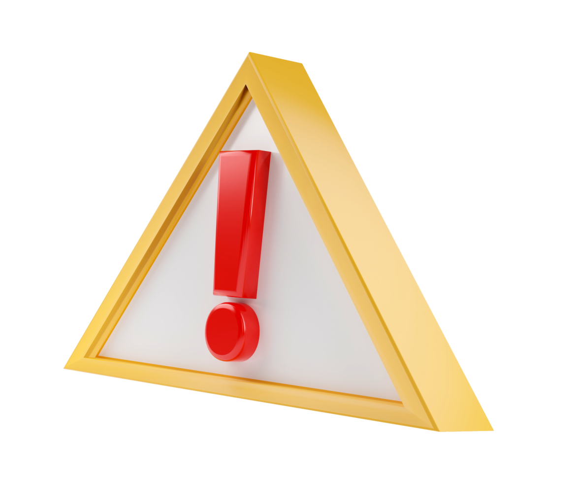 Exclamation mark in triangle frame isolated on white background, attention warning sign, error message button design, warning problem with copy space and design. png