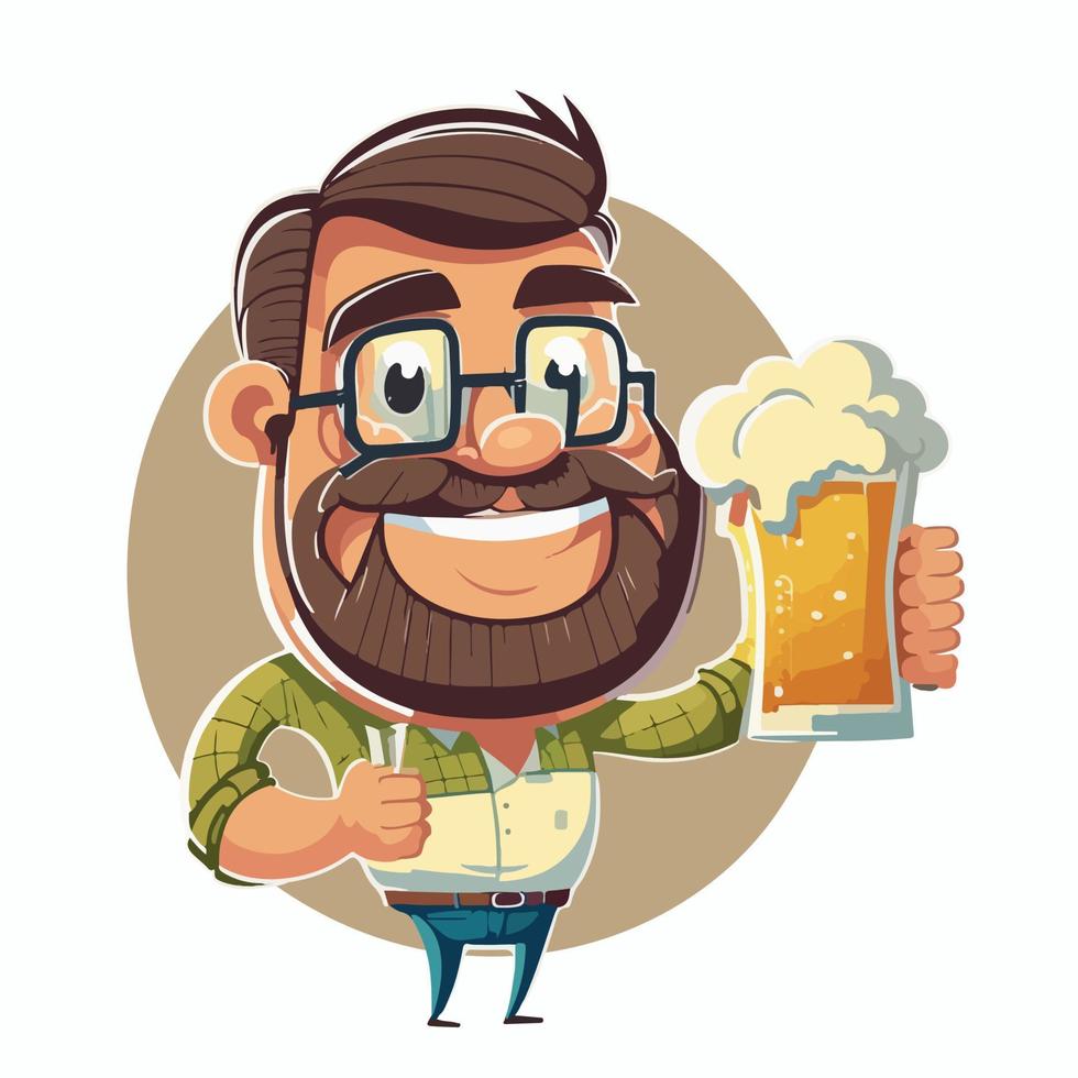 Happy man holding beer cartoon style vector illustration