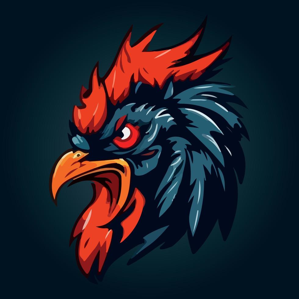 Angry rooster head mascot esport logo vector illustration with isolated background