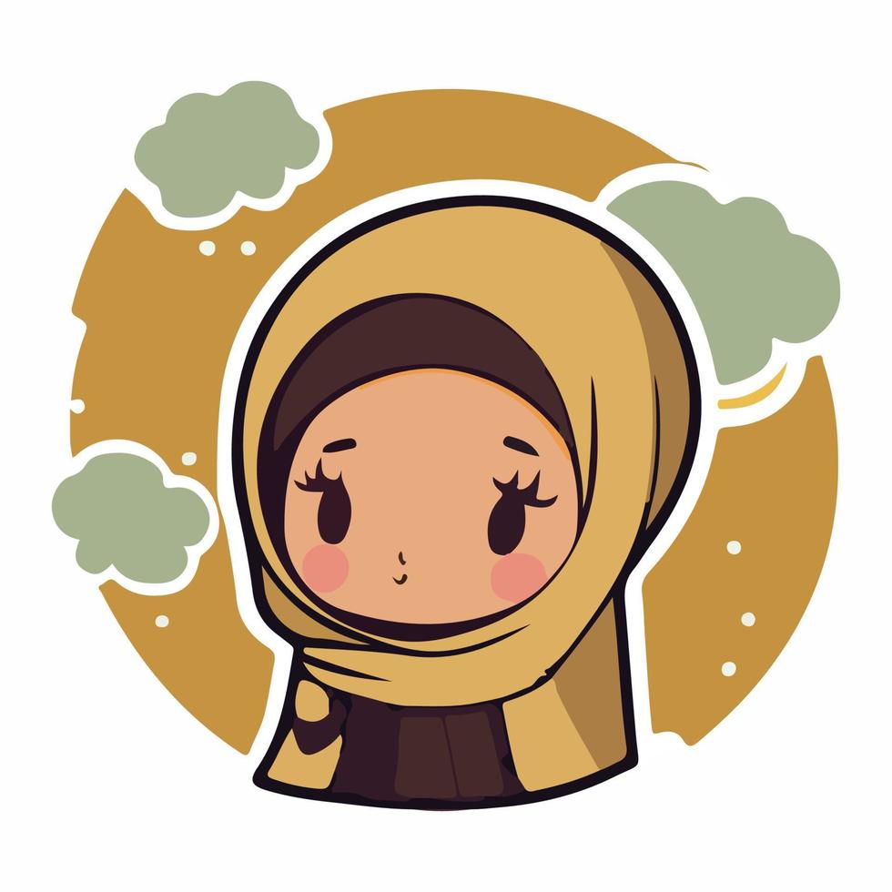 Cute hijabi girl cartoon style vector illustration