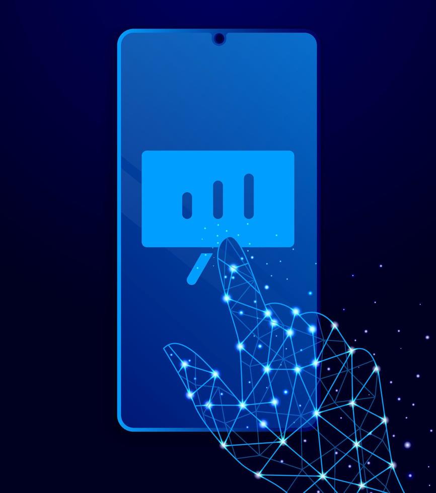 analytics, diagram board touch phone. Polygon style touch phone vector illustration