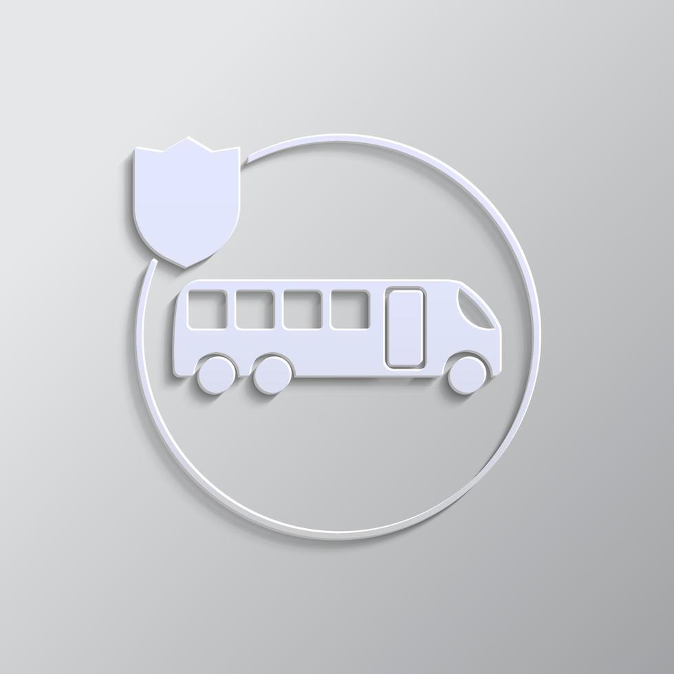 travel, bus, insurance, icon, vector, insurable, fuse paper style. Grey color vector background- Paper style vector icon. on white background