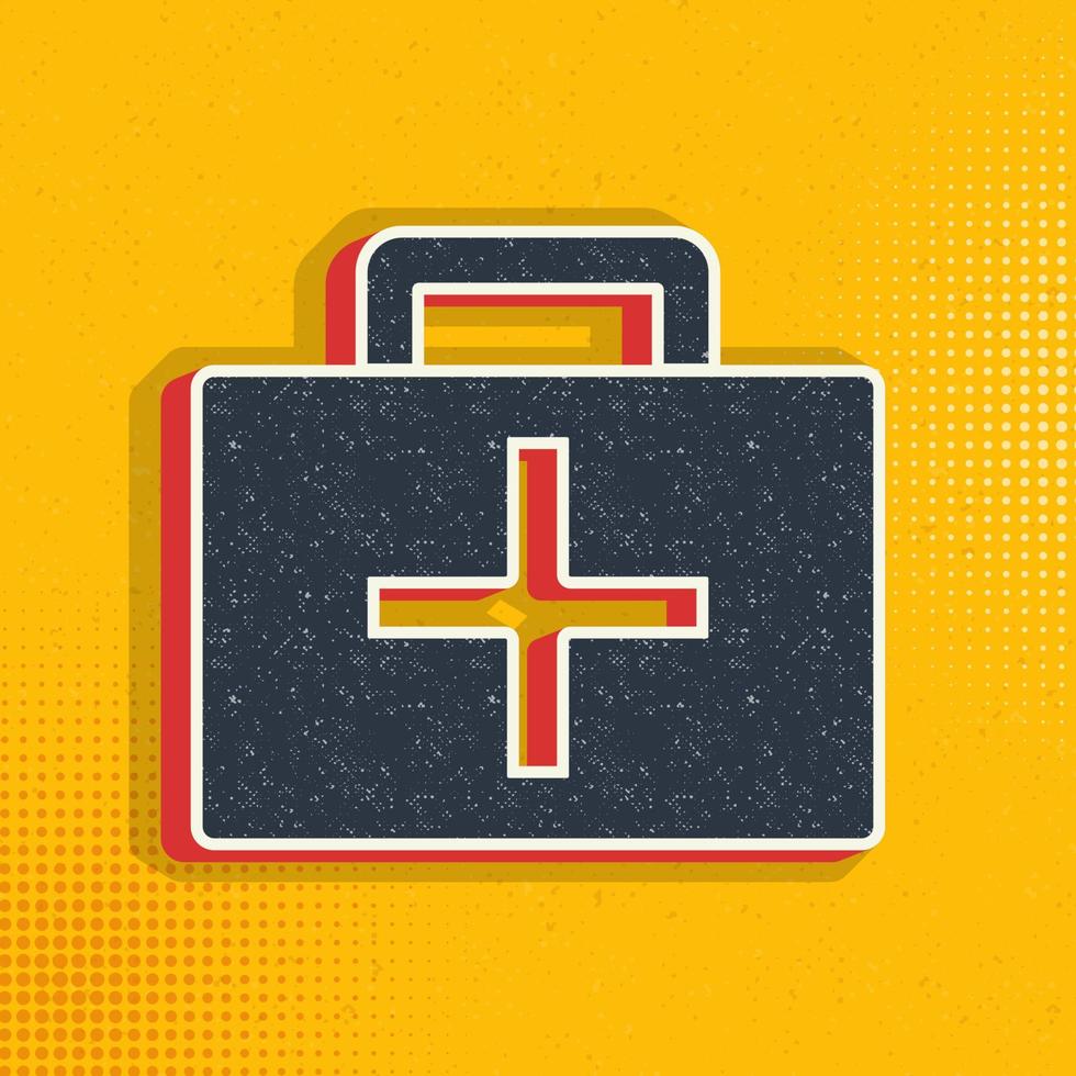 Medic suitcase pop art, retro icon. Vector illustration of pop art style on retro background