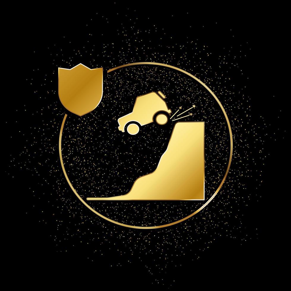 auto, caer, abajo, seguro oro icono. vector ilustración de dorado partícula antecedentes. oro vector icono