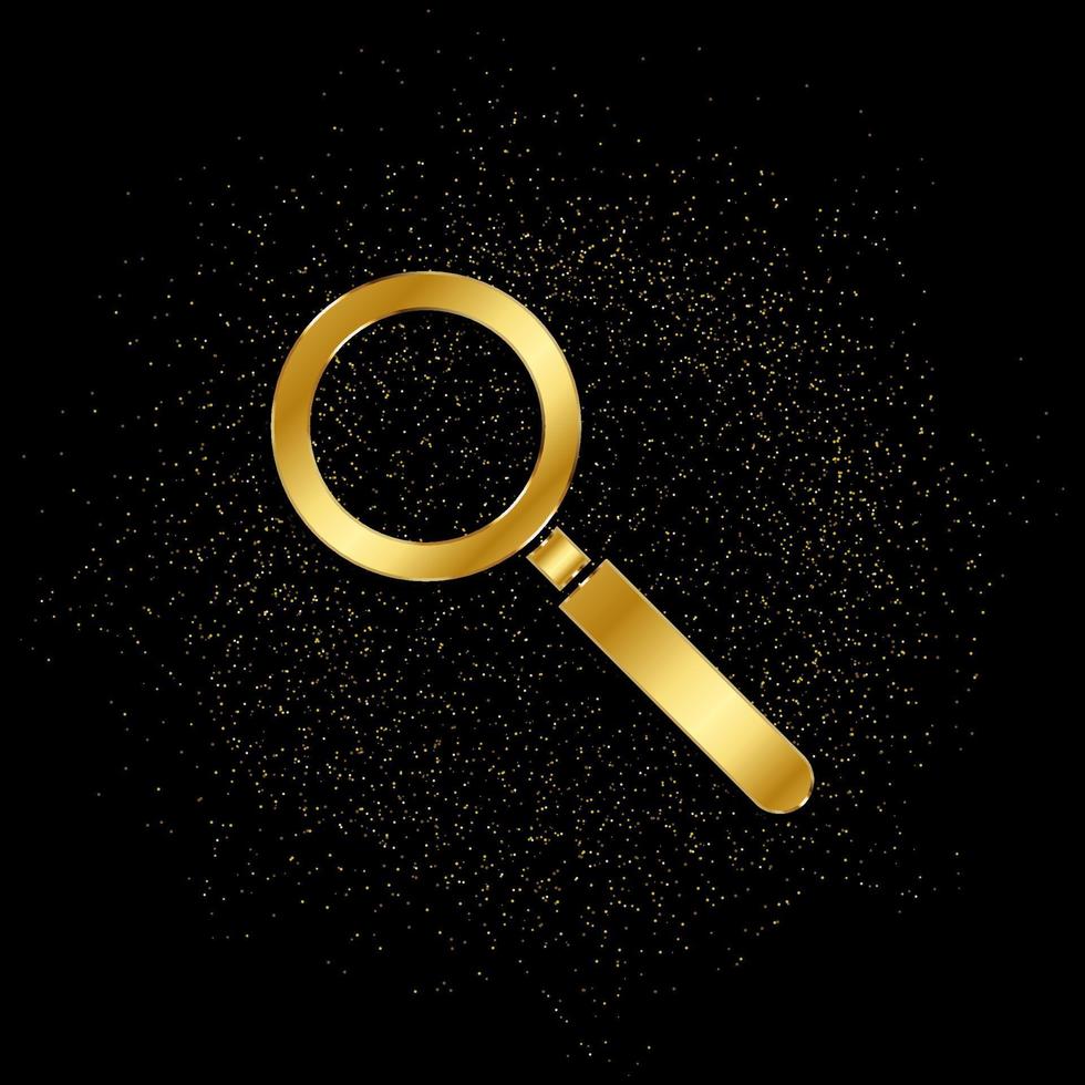 Magnifier gold, icon. Vector illustration of golden particle on gold vector background