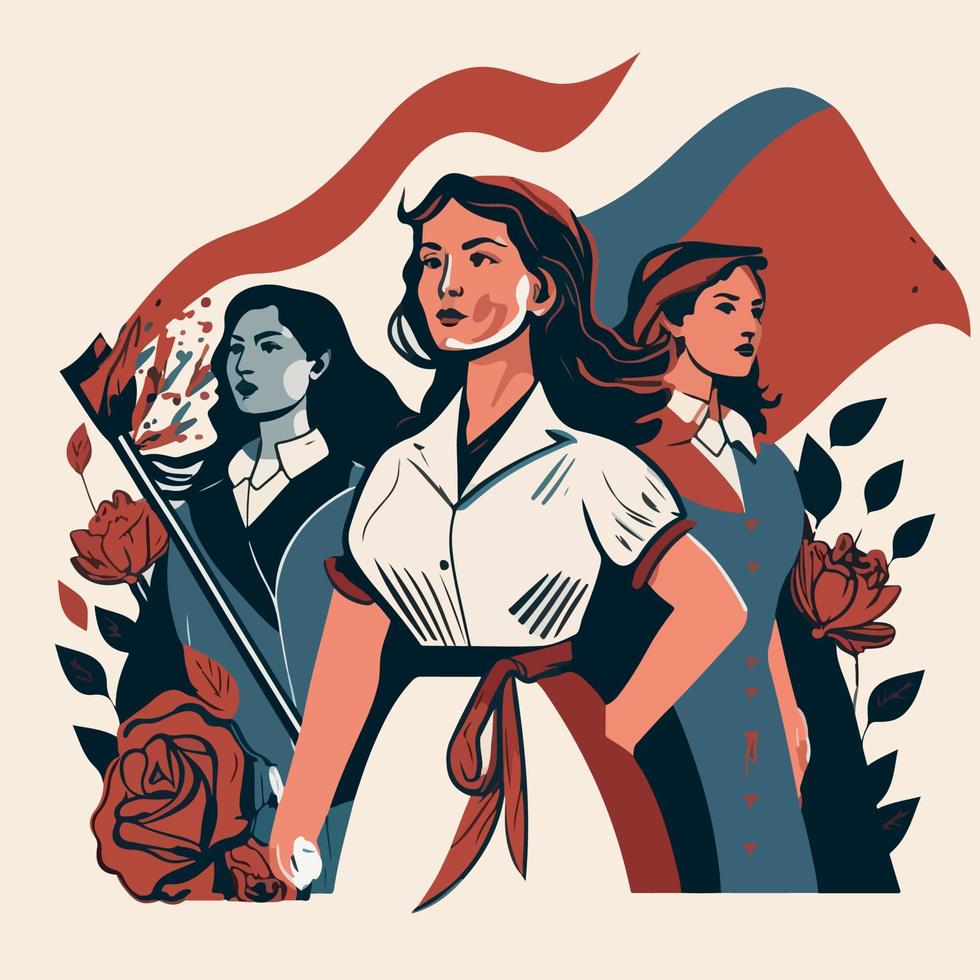 De las mujeres historia mes el legado de hembra empoderamiento plano vector ilustración