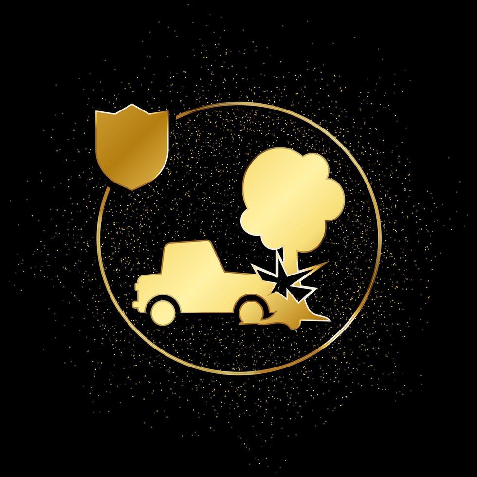 car, insurance, fire gold icon. Vector illustration of golden particle background. Gold vector icon
