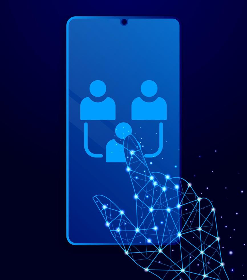 avatars, users, contact touch phone. Polygon style touch phone vector illustration
