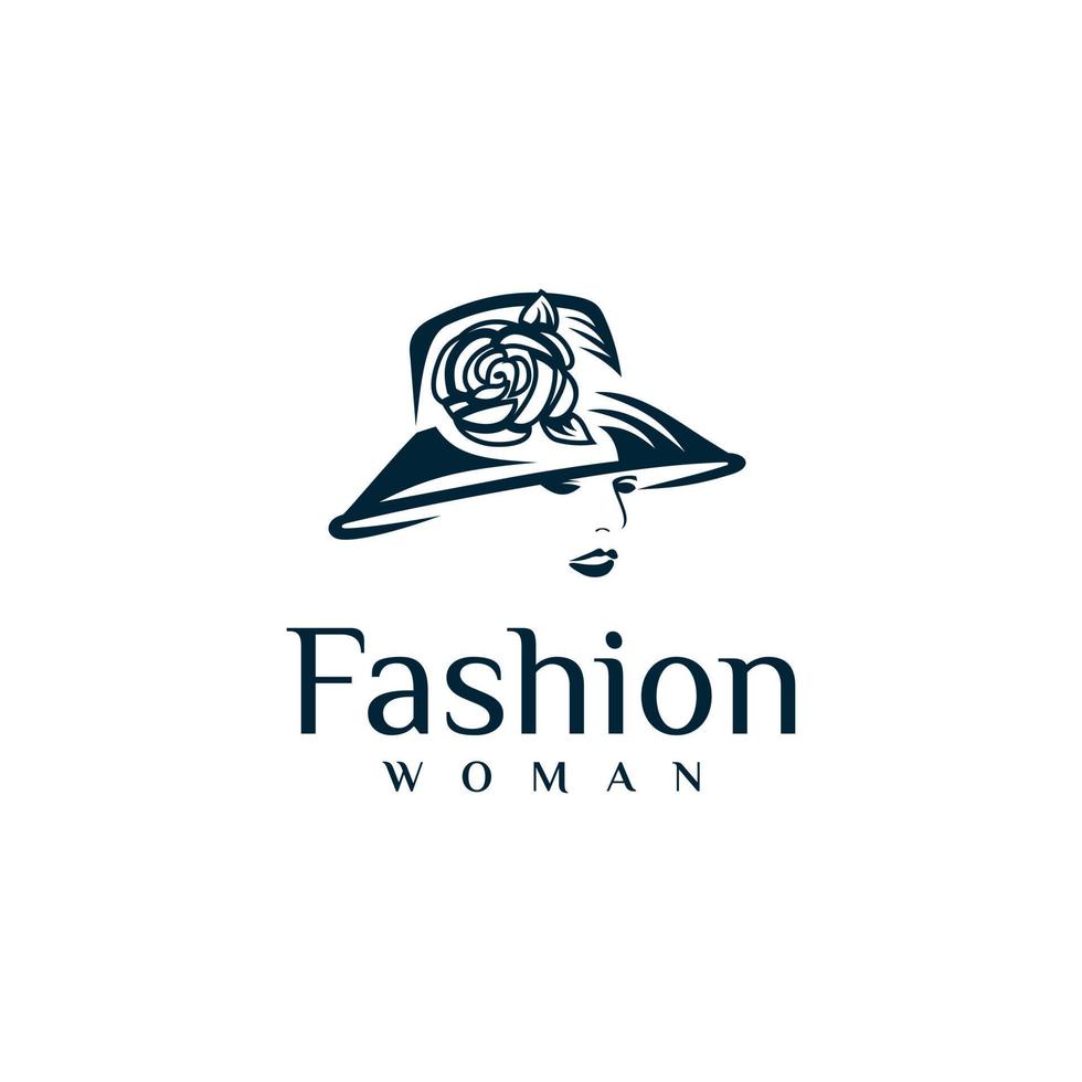 Moda logo diseño. increíble un Moda silueta un Moda logotipo.mujer con sombrero logo diseño vector