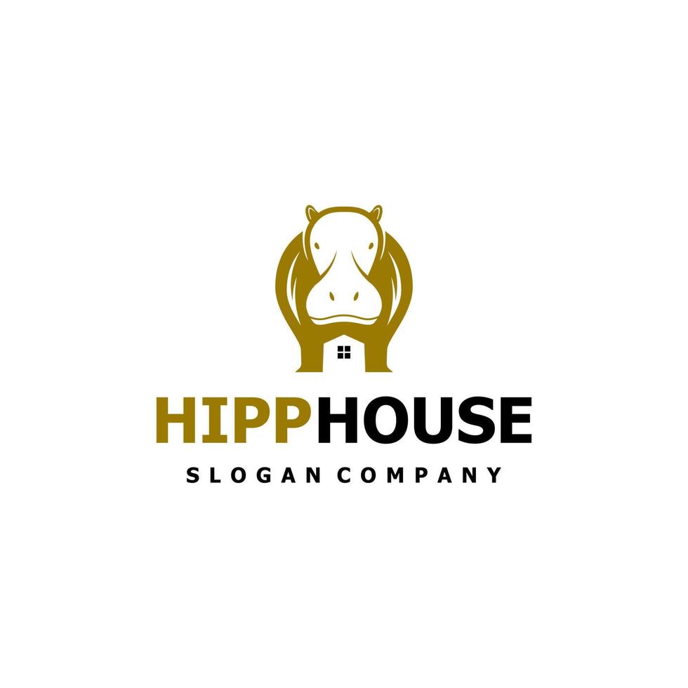 hipopótamo logo diseño modelo. increíble hipopótamo con casa logo. un hipopótamo y casa logotipo vector