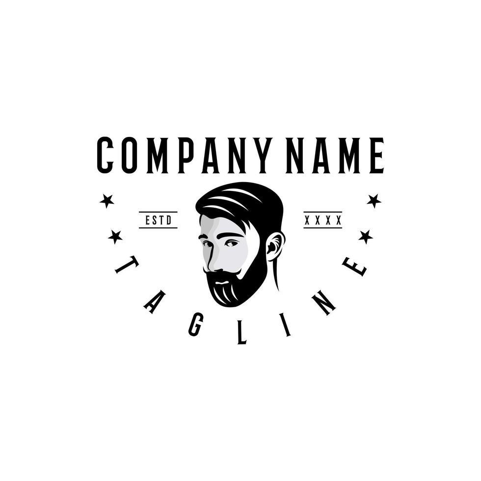 Bearded man logo design template. Awesome a bearded man logo. A bearded man silhouette logotype. vector