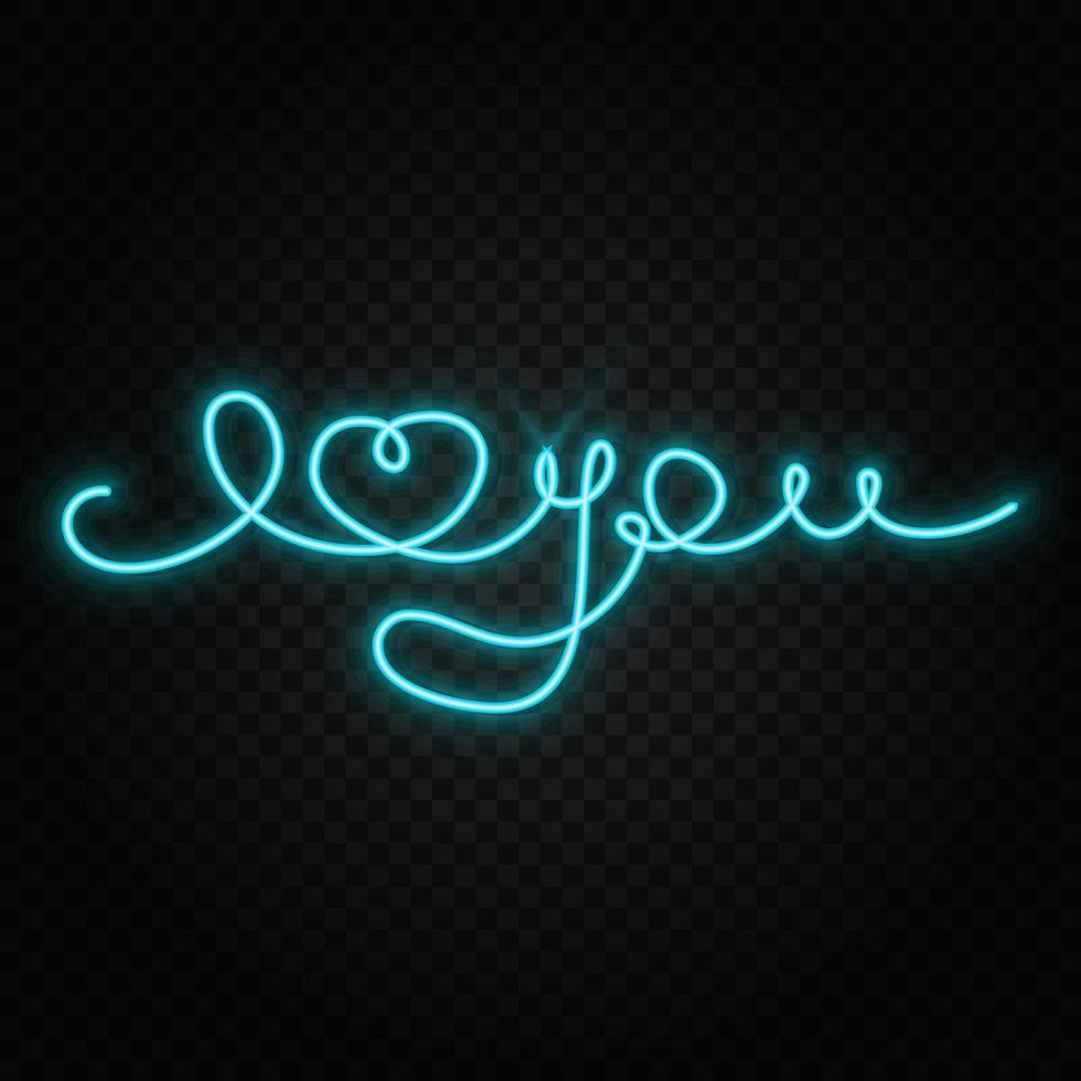 I love you one line neon vector icon. One line art, illustration .