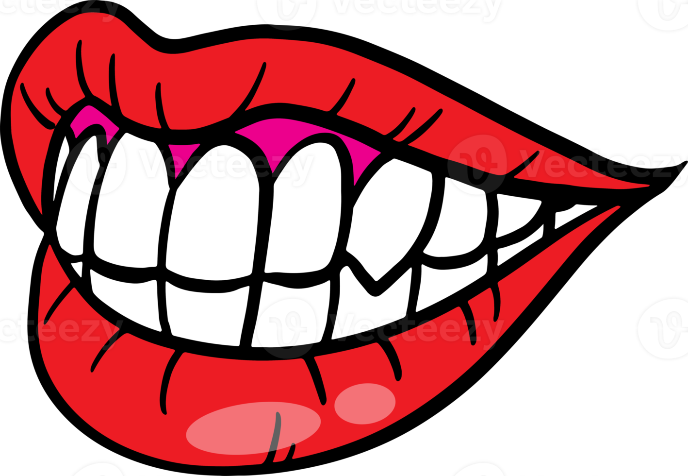 The red lip cartoon drawing for stamp or sticker png