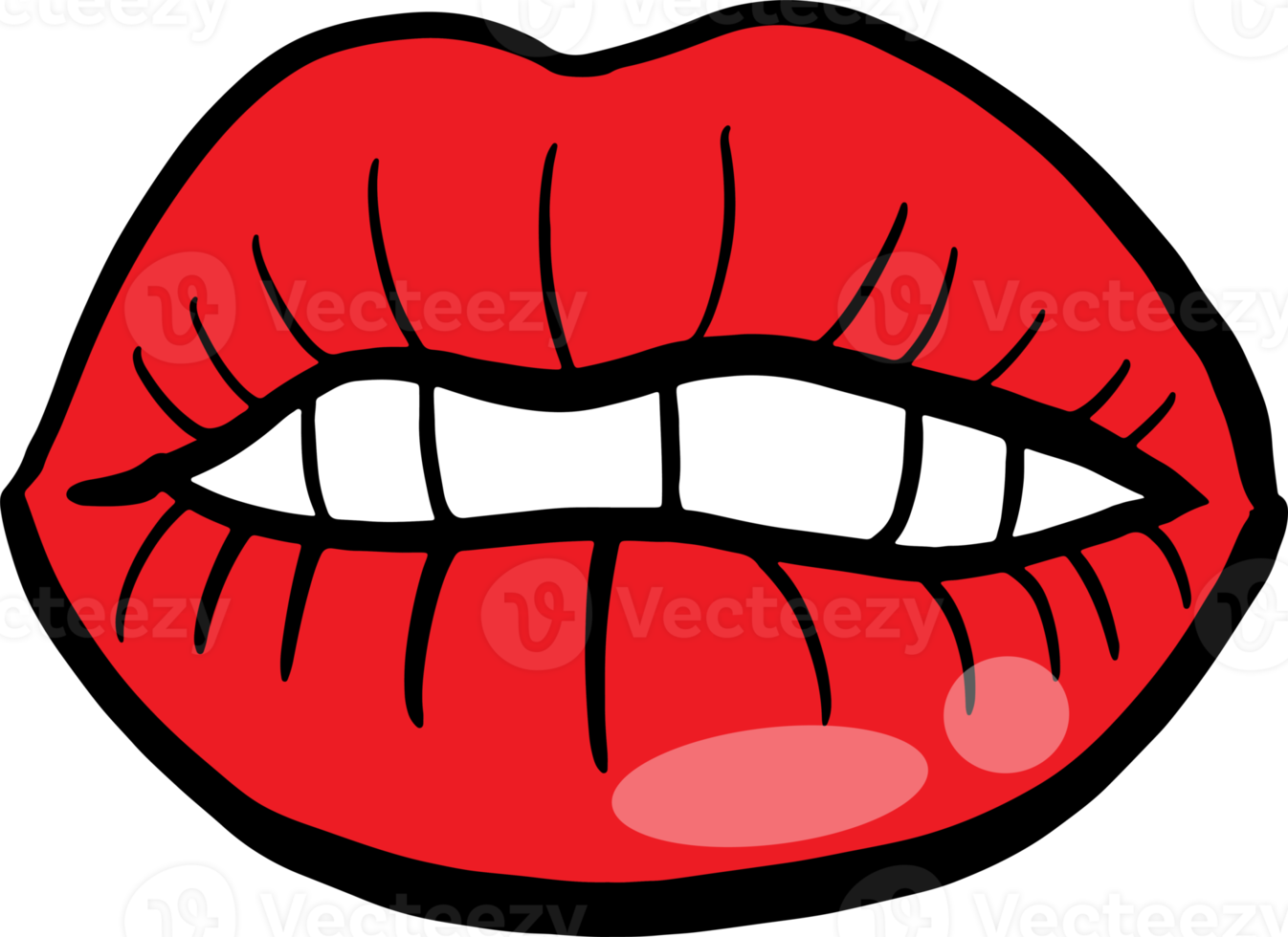 The red lip cartoon drawing for stamp or sticker png