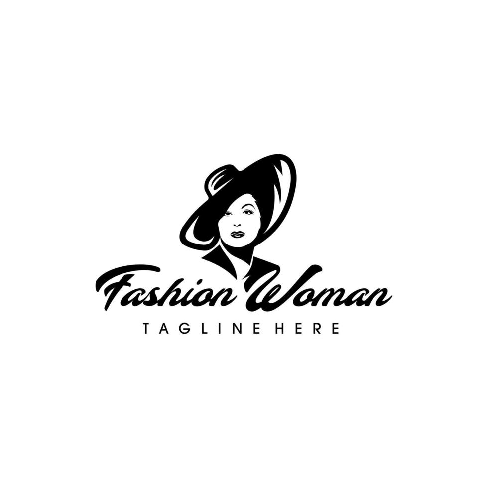 Moda logo diseño. increíble un Moda silueta un Moda logotipo.mujer con sombrero logo diseño vector