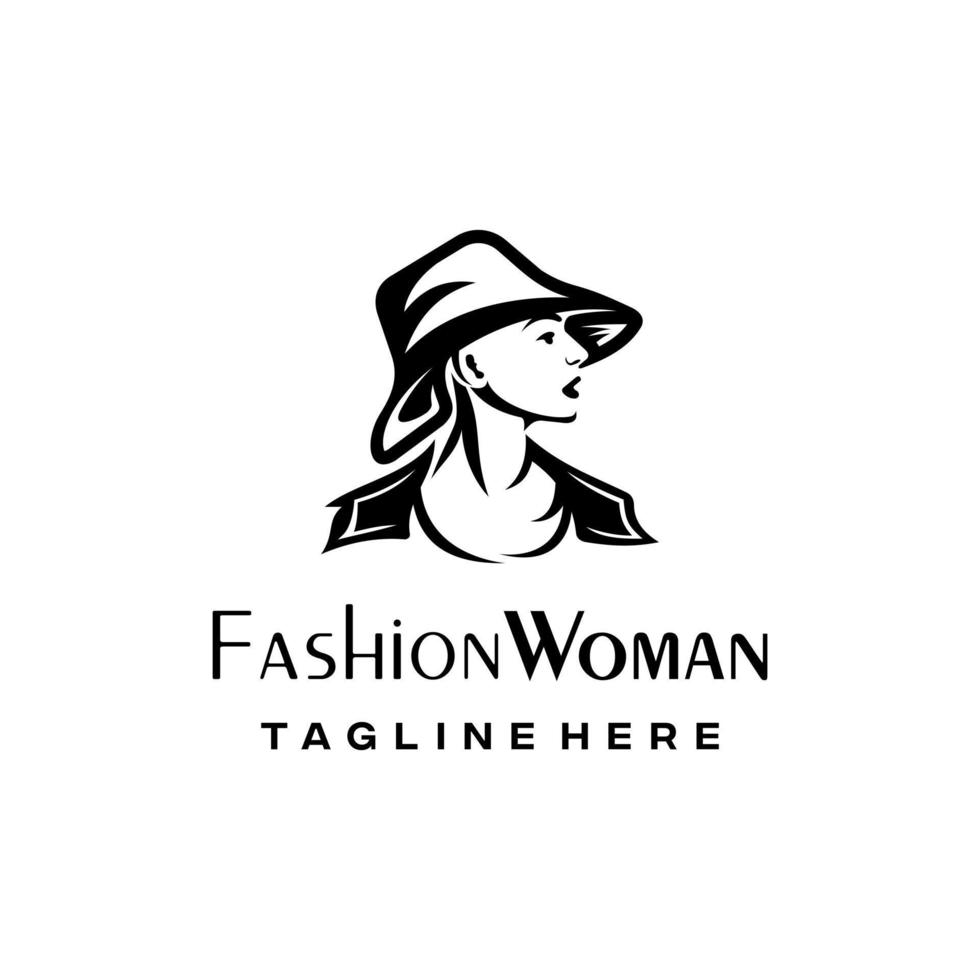 Fashion logo design. Awesome a fashion silhoutte. A fashion logotype.Woman with hat logo design vector